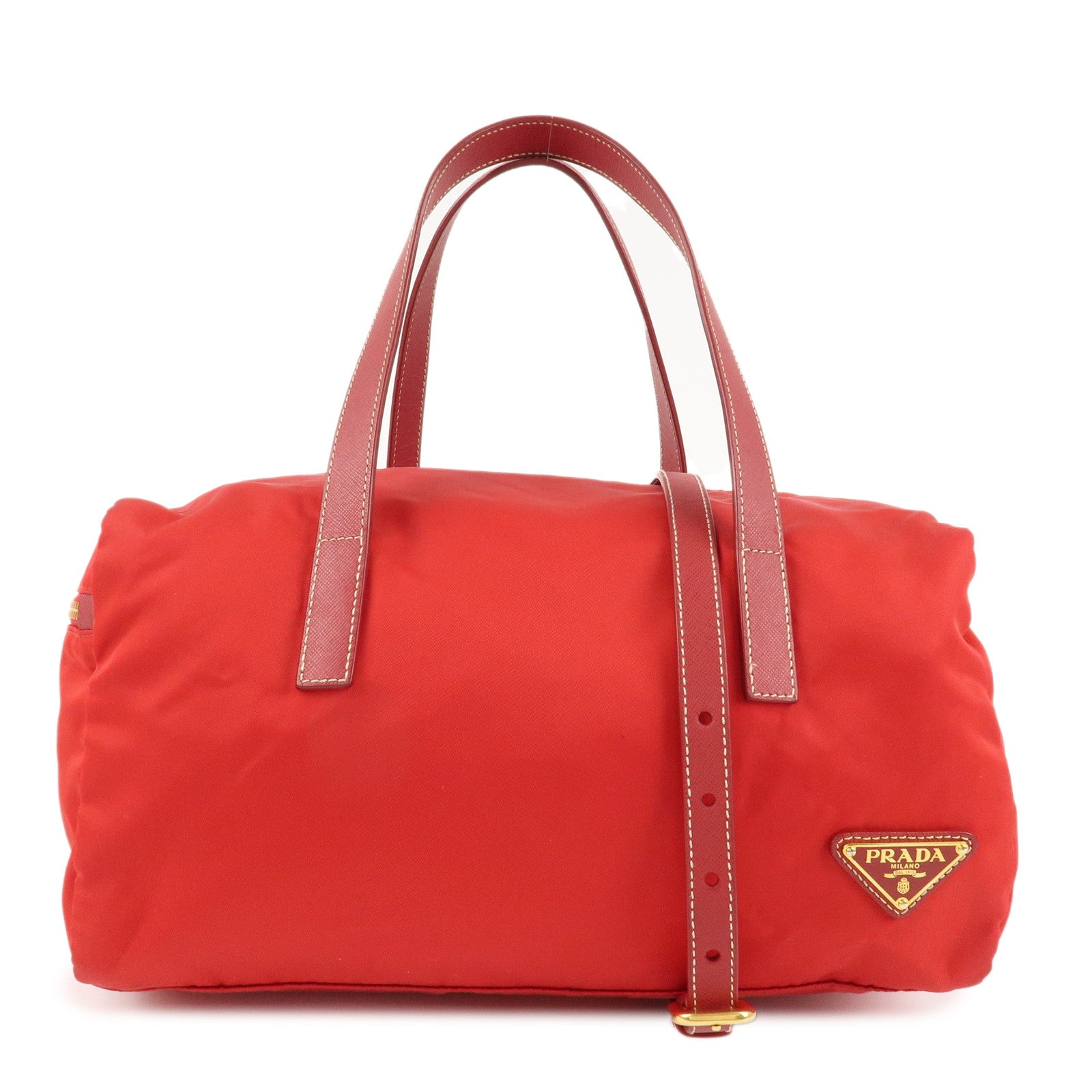 PRADA Triangle Logo Nylon Leather 2Way Shoulder Bag Hand Bag Red Used