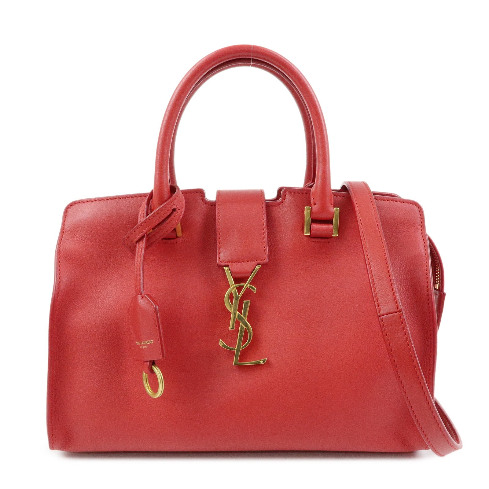 SAINT LAURENT PARIS Baby Cabas Leather 2Way Bag Hand Bag Red 424868