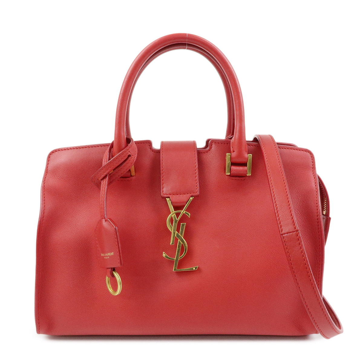 SAINT LAURENT PARIS Baby Cabas Leather 2Way Bag Hand Bag Red 424868