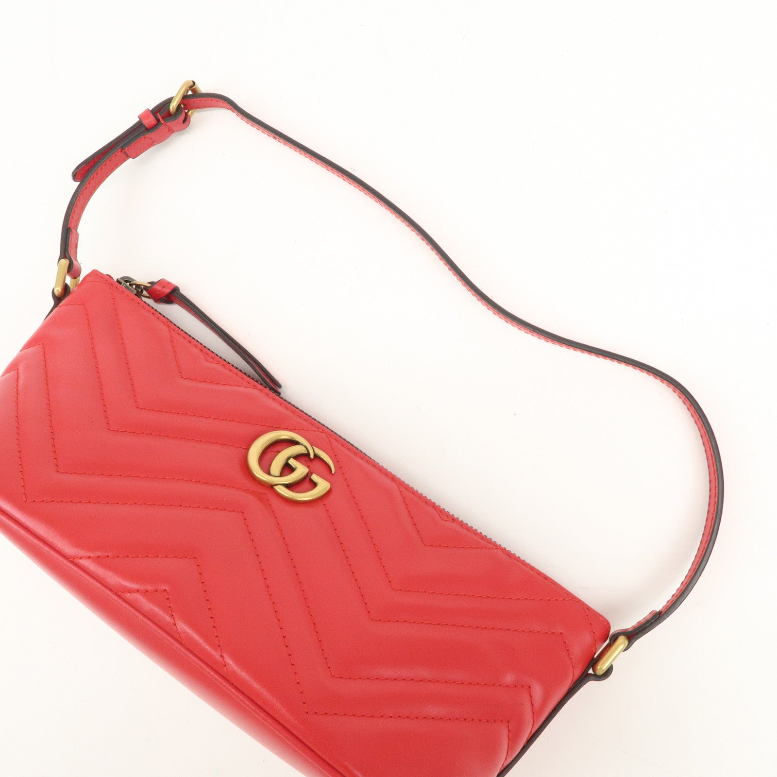 GUCCI GG Marmont Logo Leather Shoulder Bag Hand Bag Red 739166