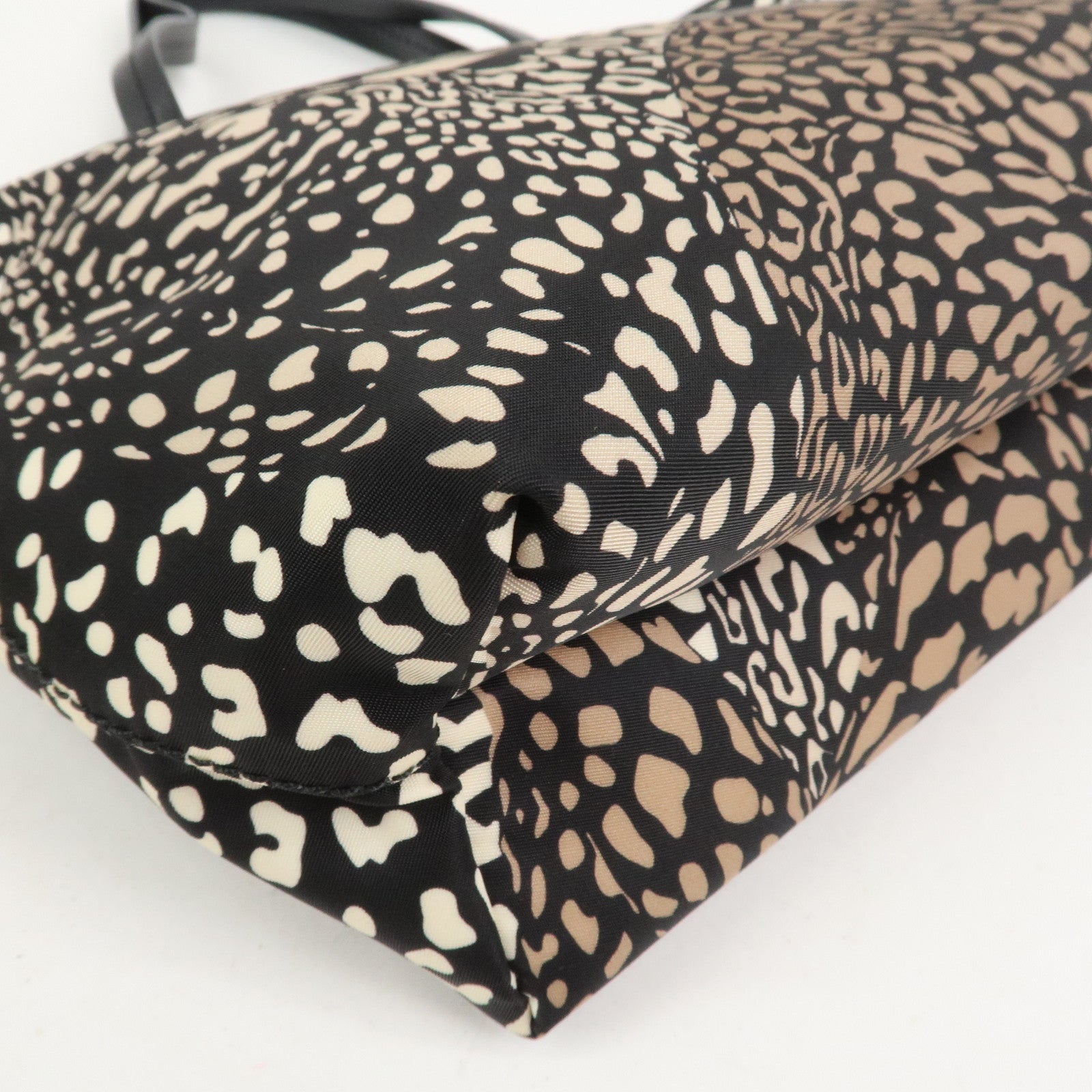 Ferragamo Gancini Nylon Leather Tote Bag Hand Bag Leopard Black