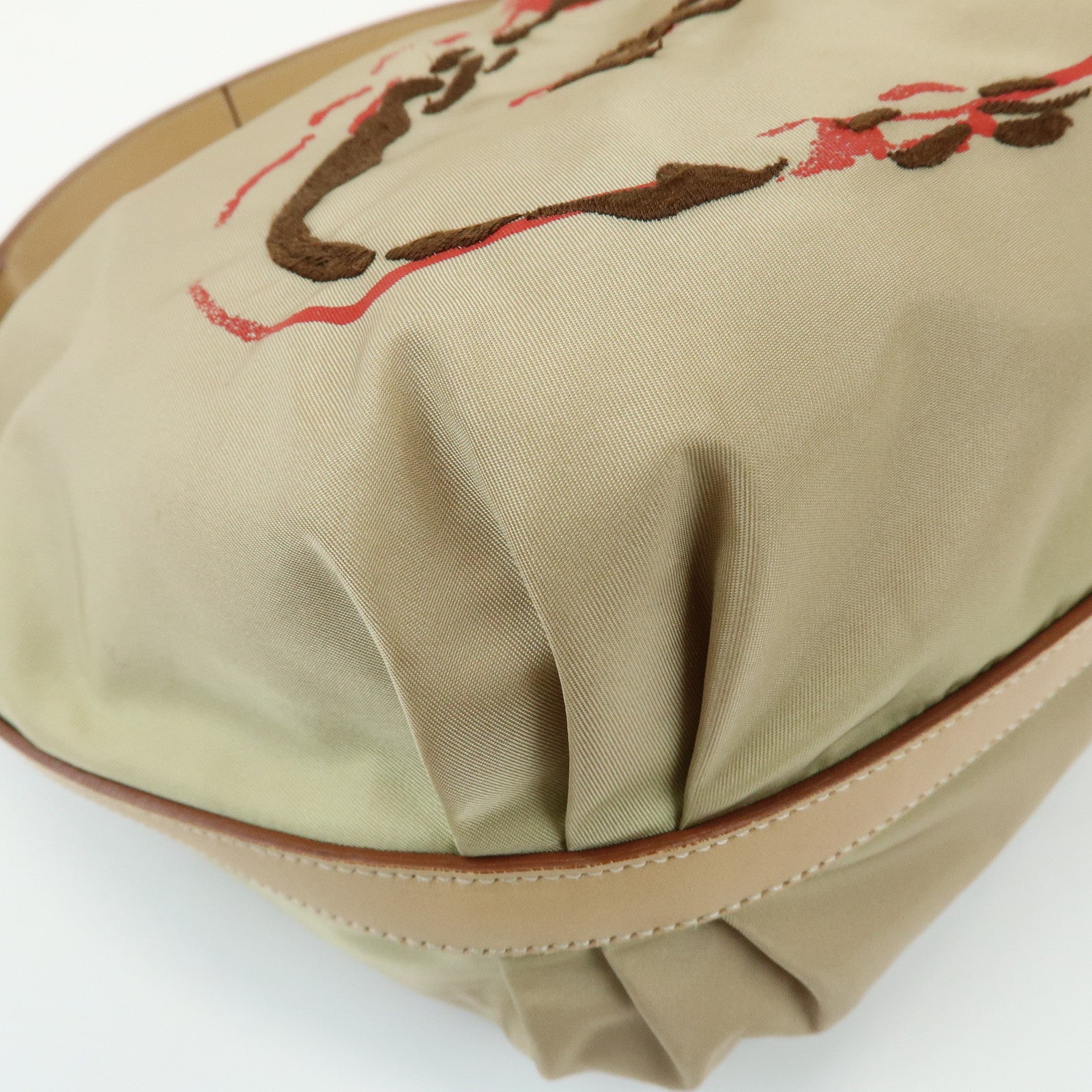 PRADA Logo Nylon Leather Shoulder Bag Hand Bag Beige BR3315
