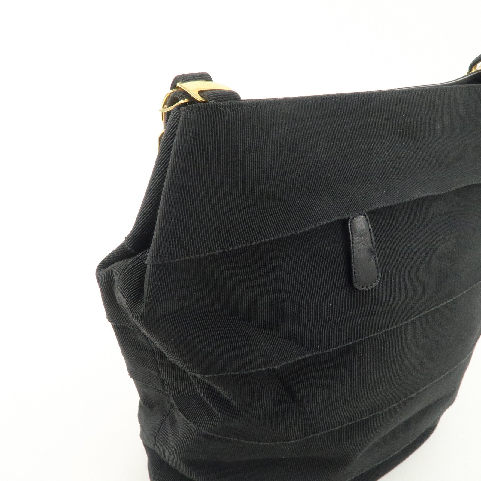 Ferragamo Leather Canvas Chain Tote Bag Hand Bag Black Gold Hardware Used