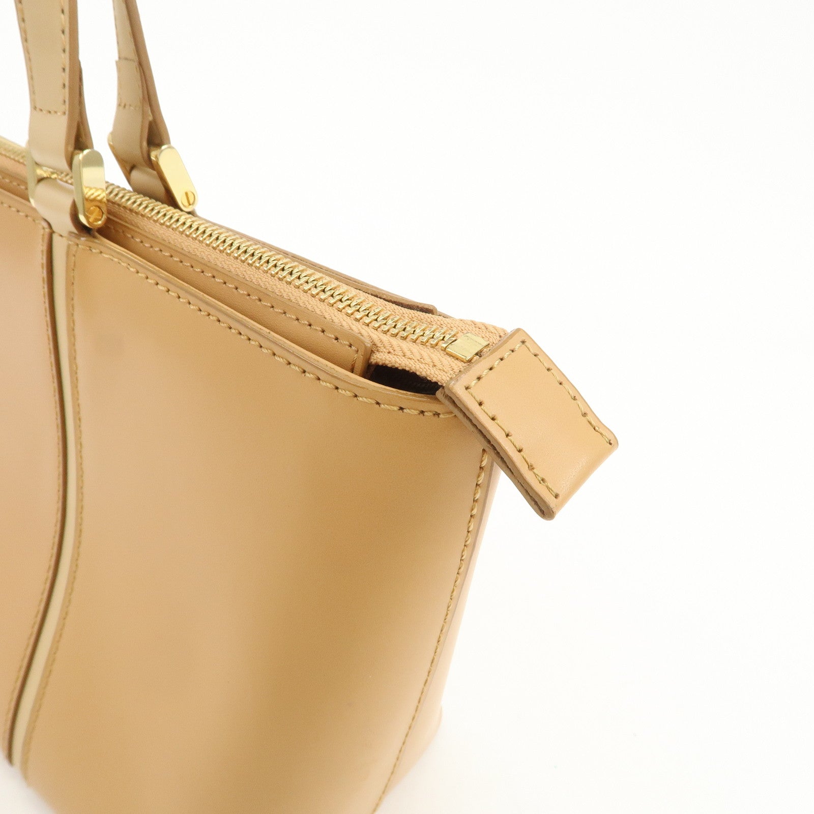 BURBERRY Nova Plaid Logo Leather Hand Bag Light Brown