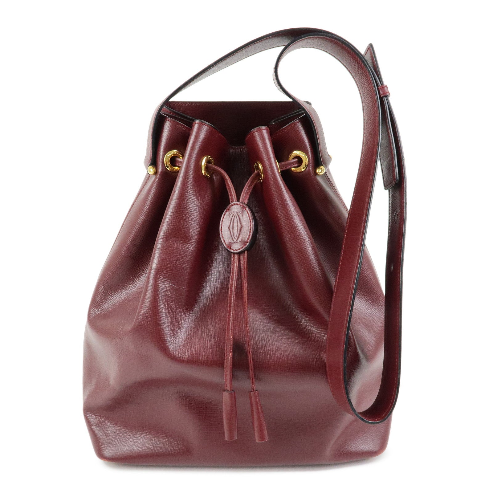 Cartier Must de Cartier Leather Drawstring Shoulder Bag Bordeaux