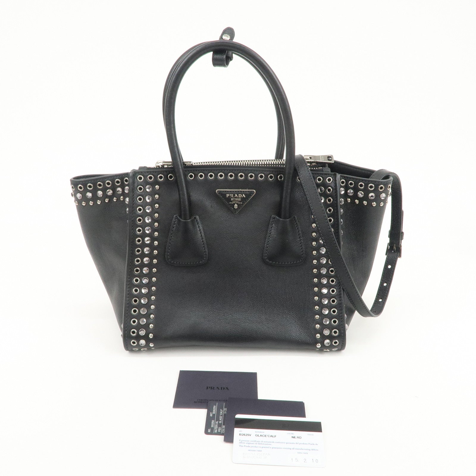 PRADA Triangle Logo Leather 2Way Bag Hand Bag Shoulder Bag B2625V