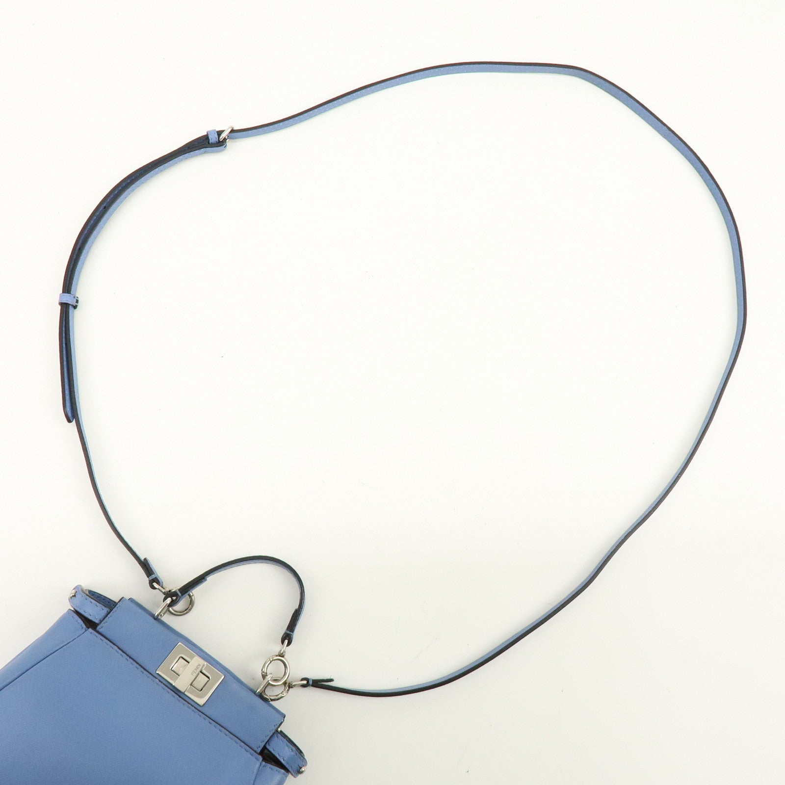 FENDI Micro Peekaboo Leather 2Way Bag Hand Shoulder Bag Blue 8M0355