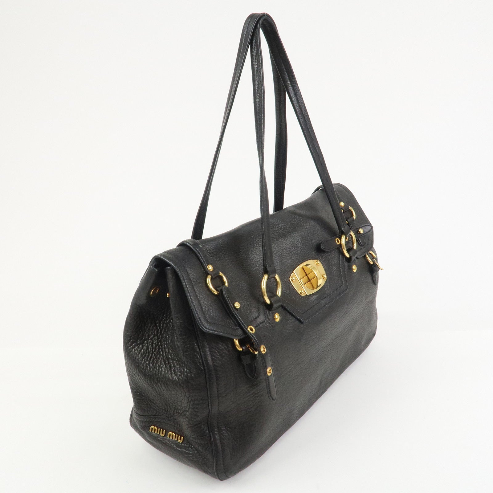 MIU MIU Leather Tote Bag Shoulder Bag Black