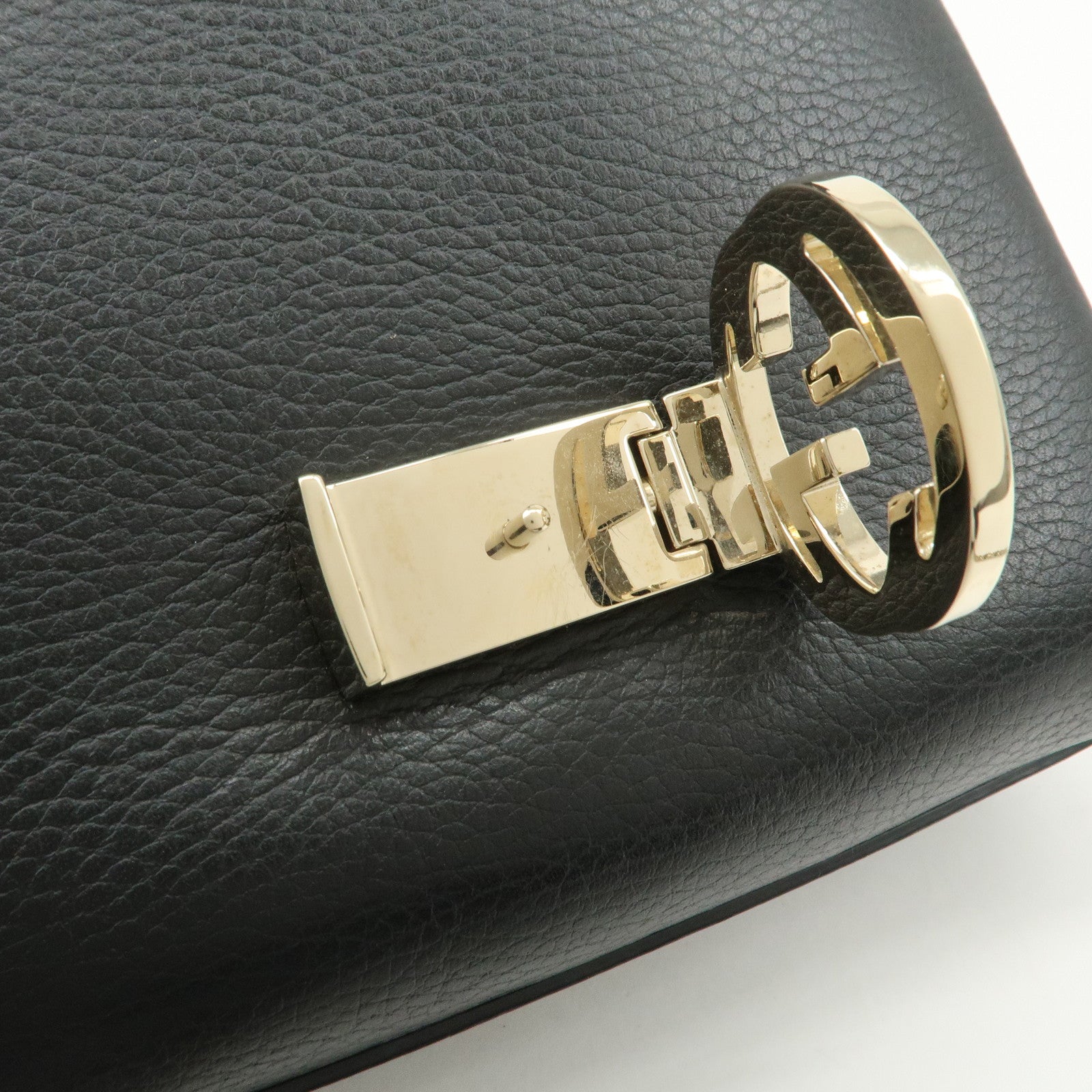 GUCCI Interlocking G Leather Chain Shoulder Bag Black 607720 Used