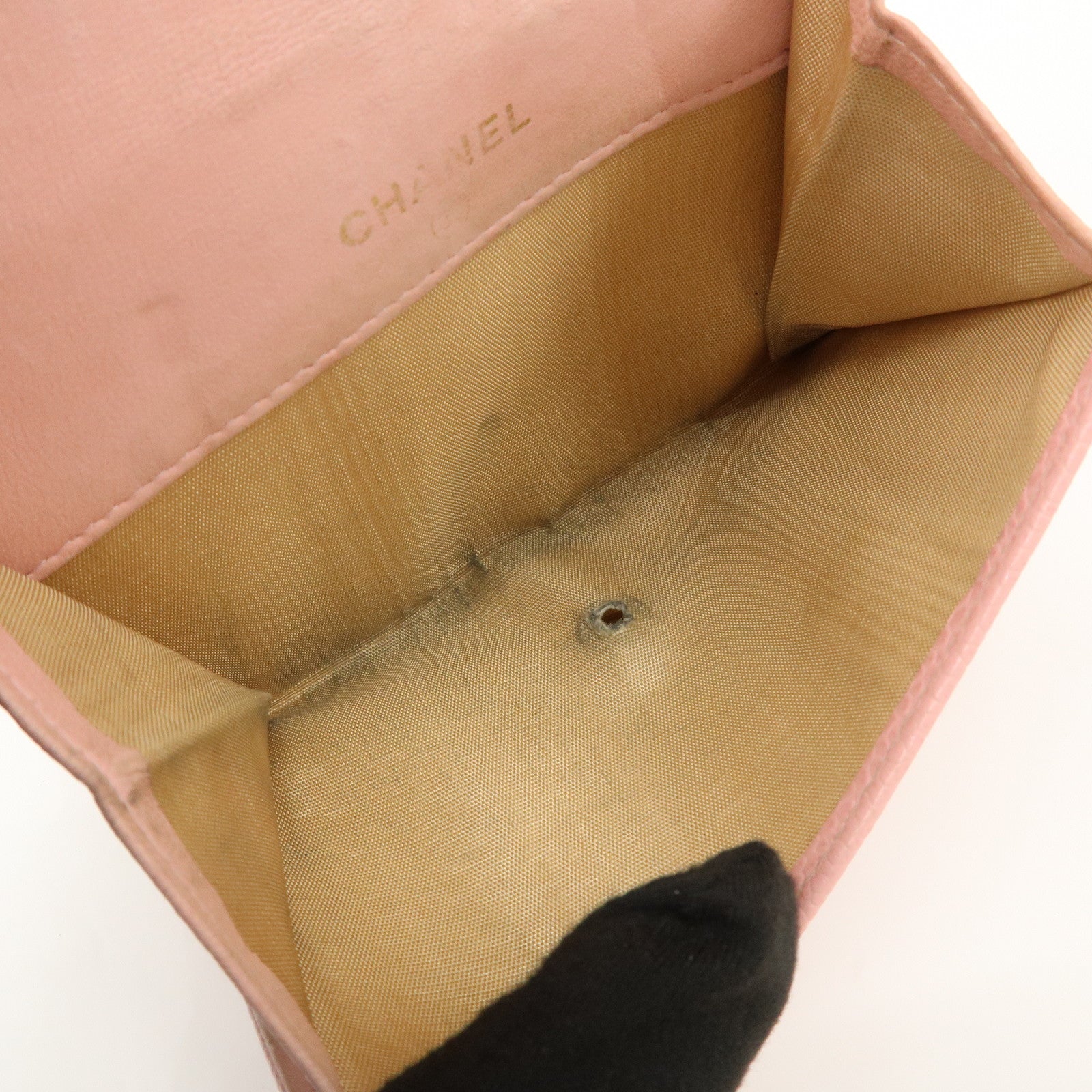 CHANEL COCO Mark Caviarskin Bi-fold Wallet Compact Wallet Pink