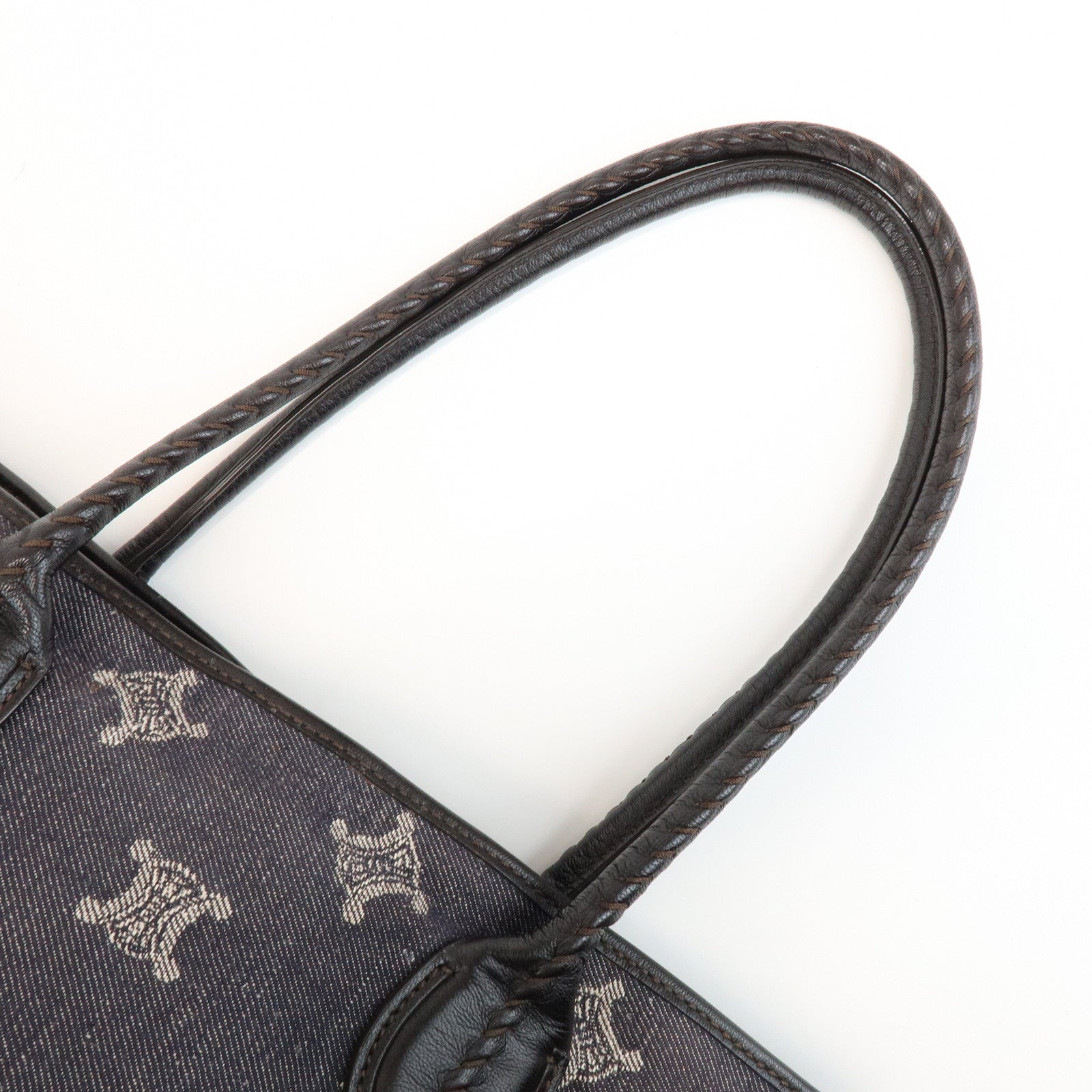 CELINE Macadam Logo Canvas Leather Shoulder Bag Hand Bag Navy