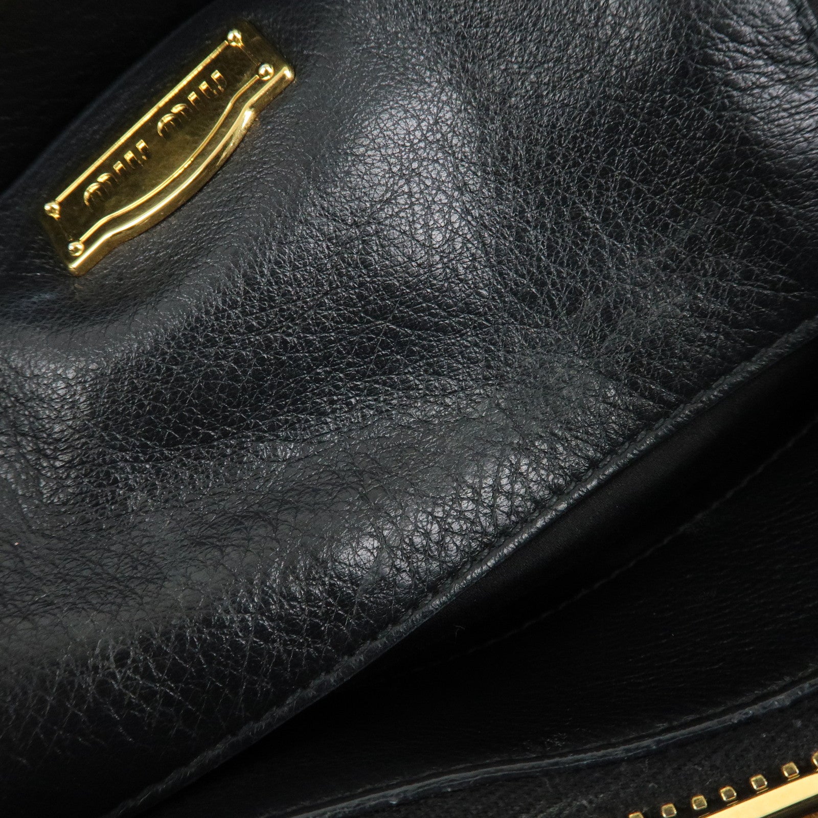 MIU MIU Logo Leather 2Way Bag Tote Bag Shoulder Bag Black RR1901 Used