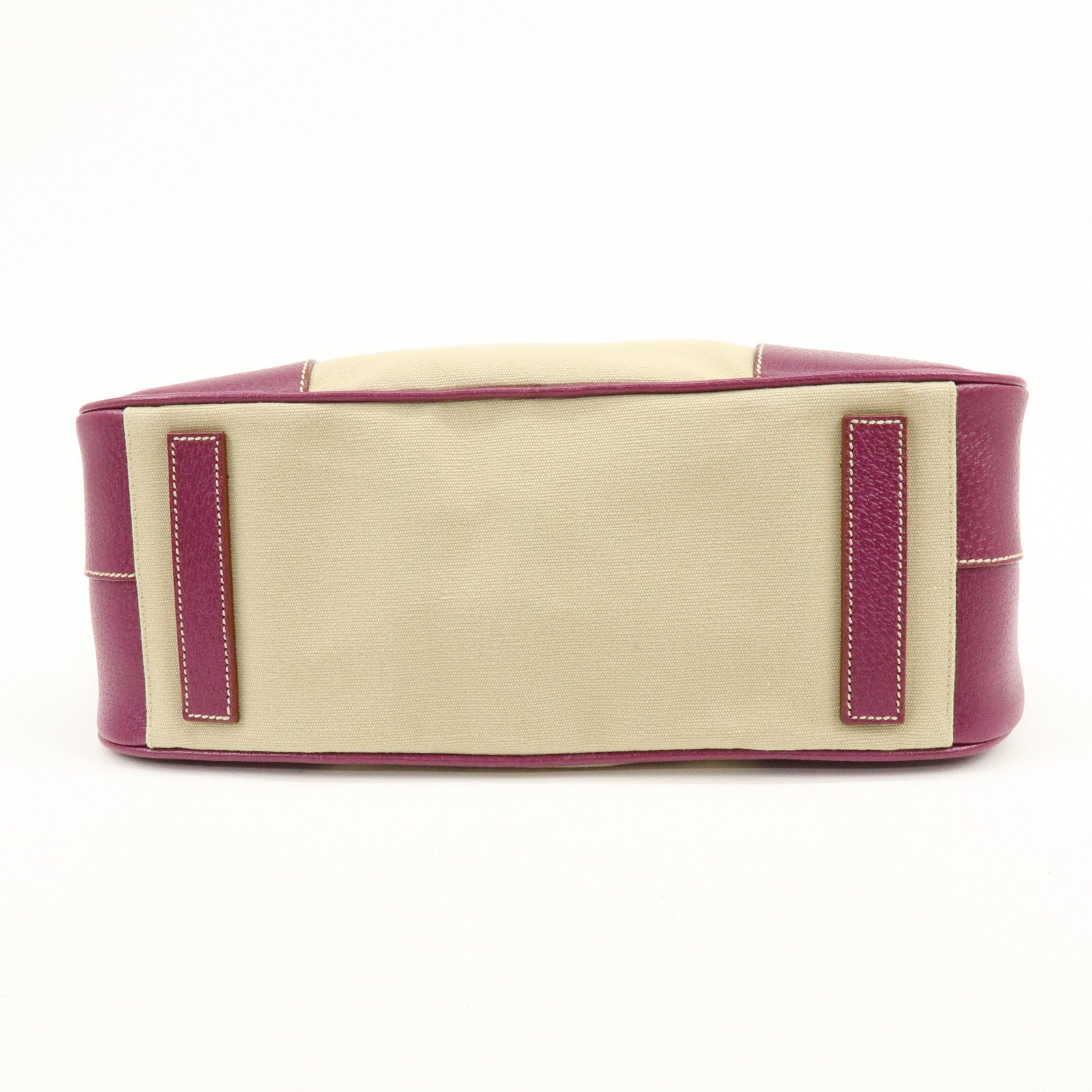 PRADA Triangle Logo Canvas Leather Bowling Bag Natural Purple