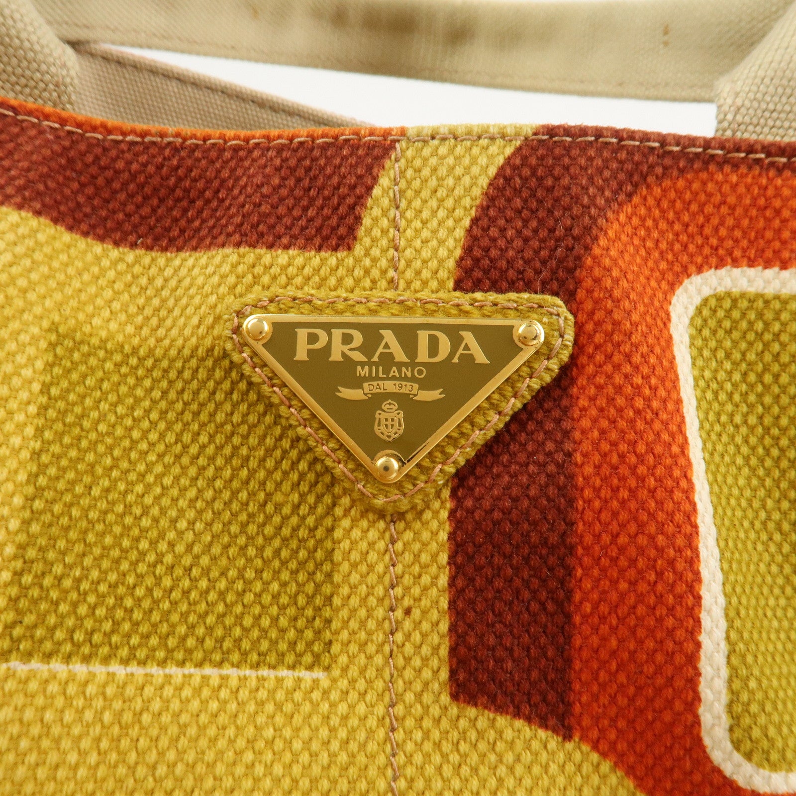 PRADA Triangle Logo Canapa Large Tote Hand Bag Orange Yellow BN1872