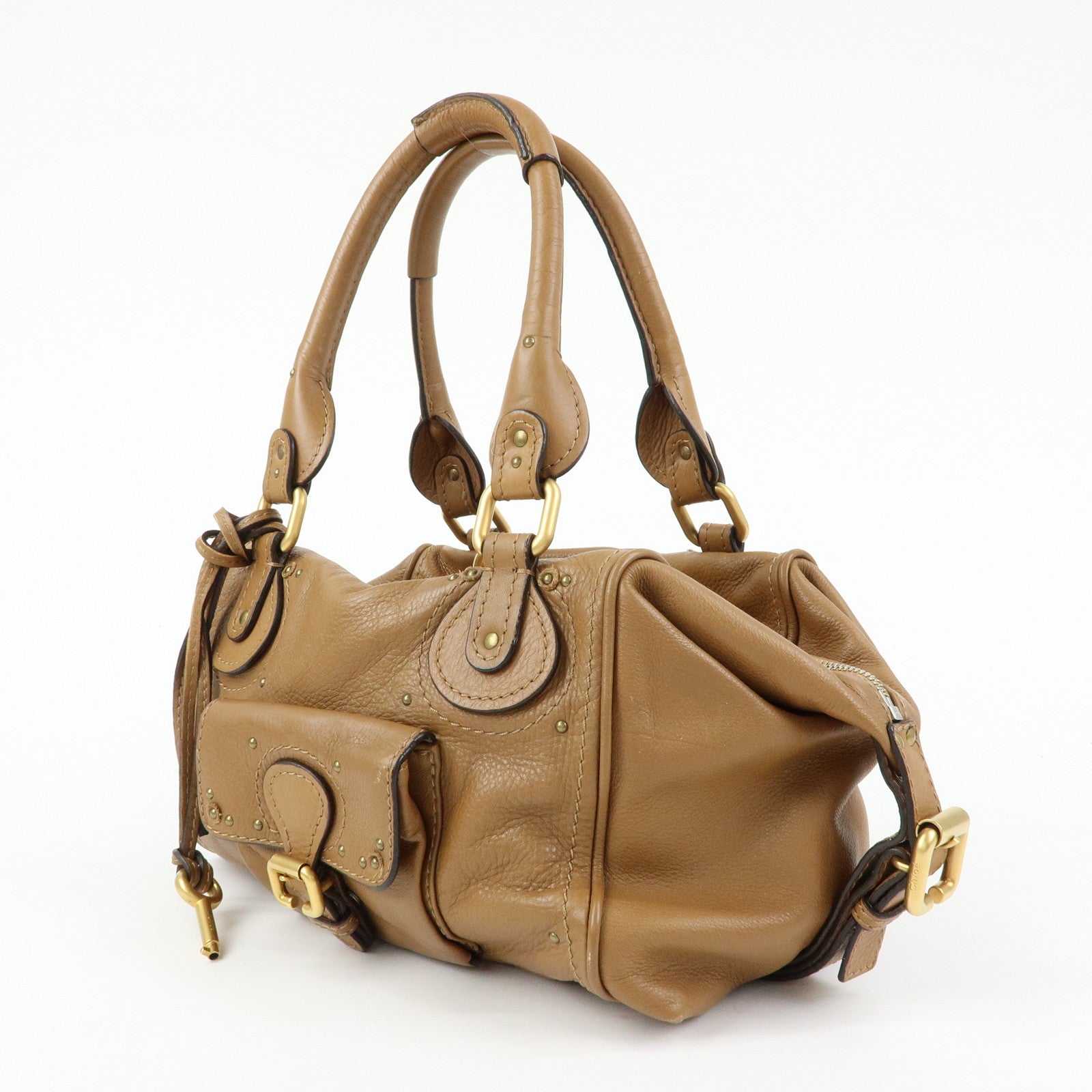 Chloe Paddington Leather Shoulder Bag Boston Bag Brown