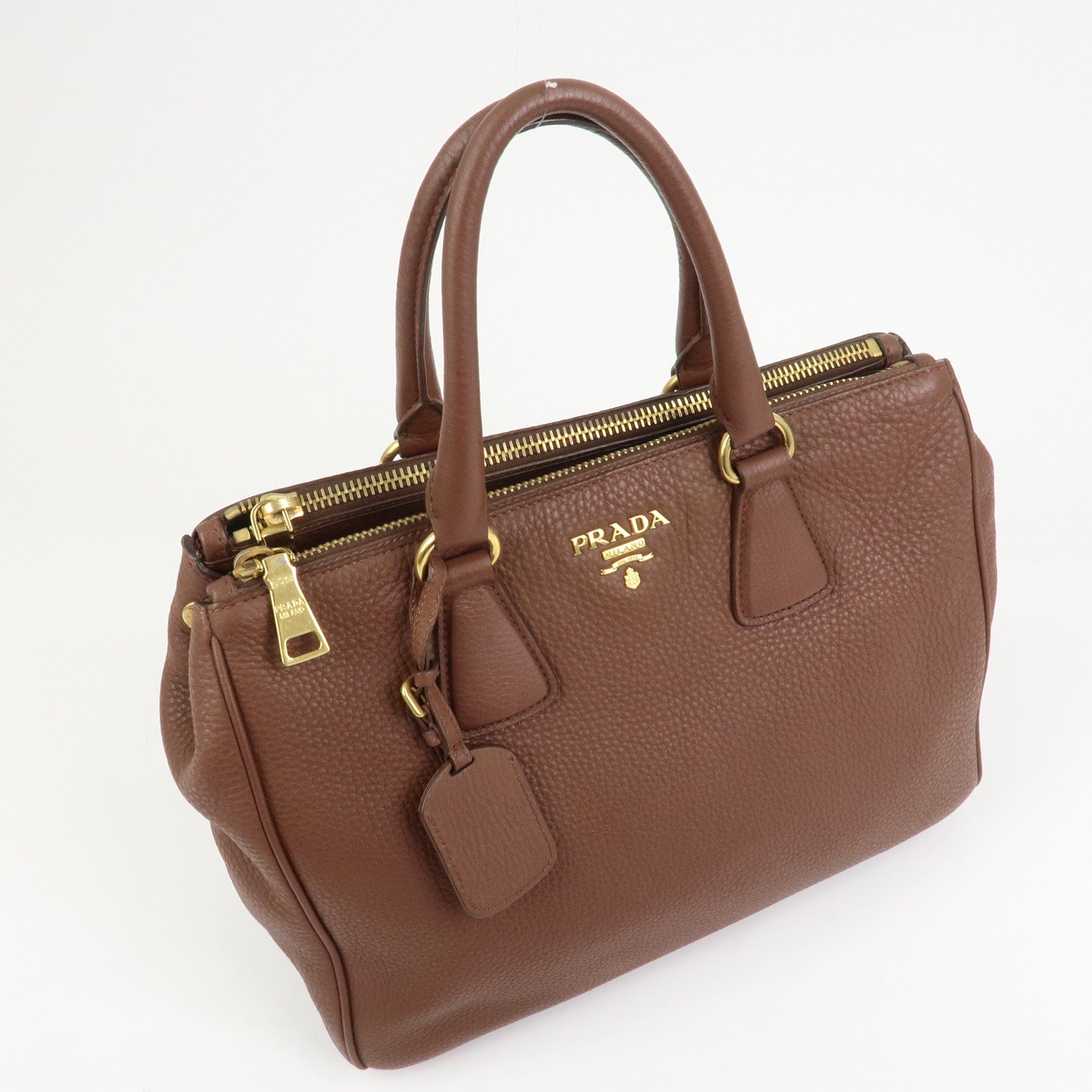 PRADA Logo Leather Hand Bag Tote Bag Brown