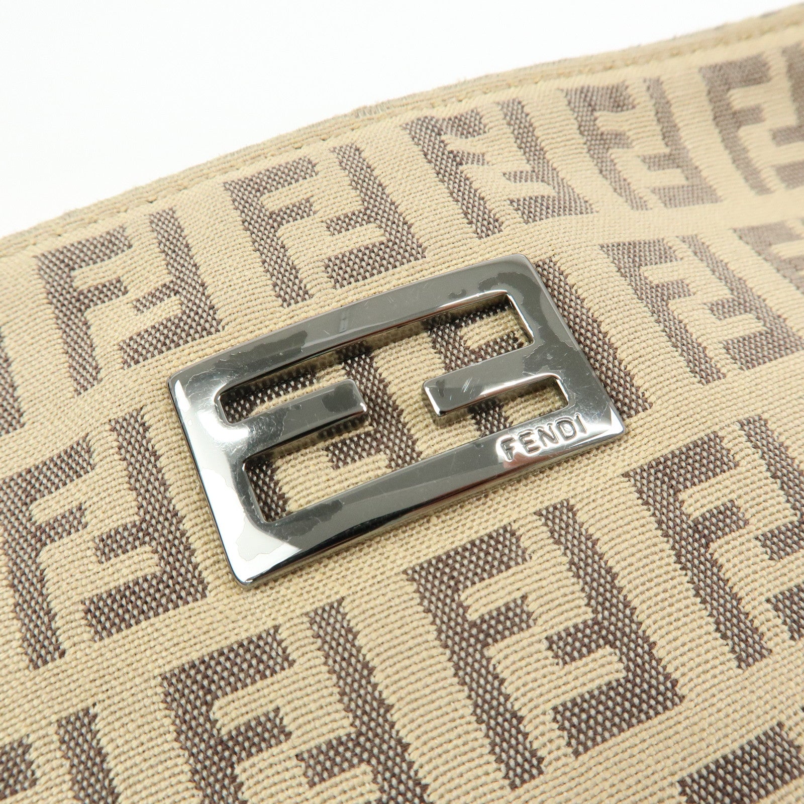 FENDI Zucchino Canvas Leather Mini Hand Bag Beige Black 8BK031