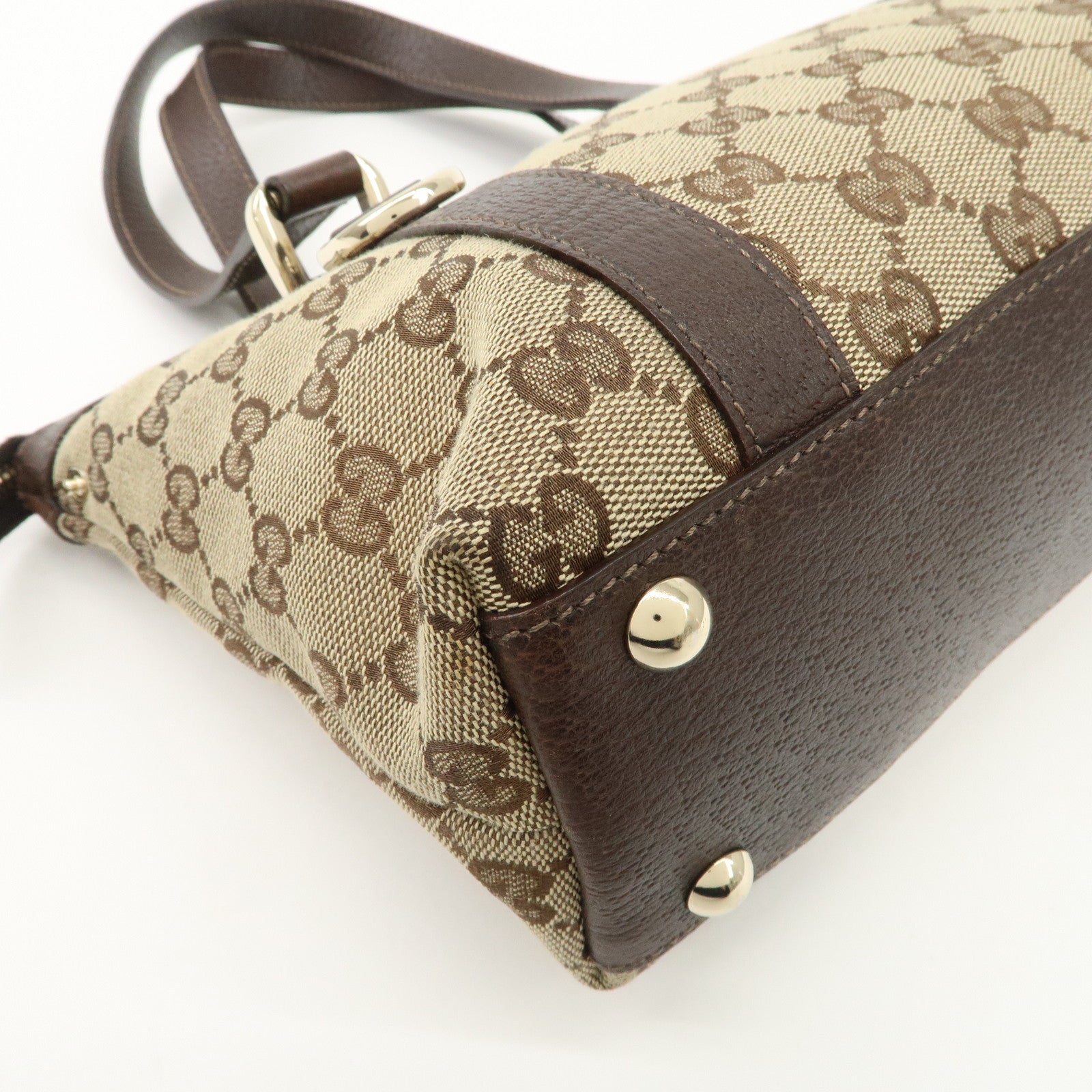 GUCCI Abbey GG Canvas Leather Tote Bag Beige Dark Brown 141471 Used