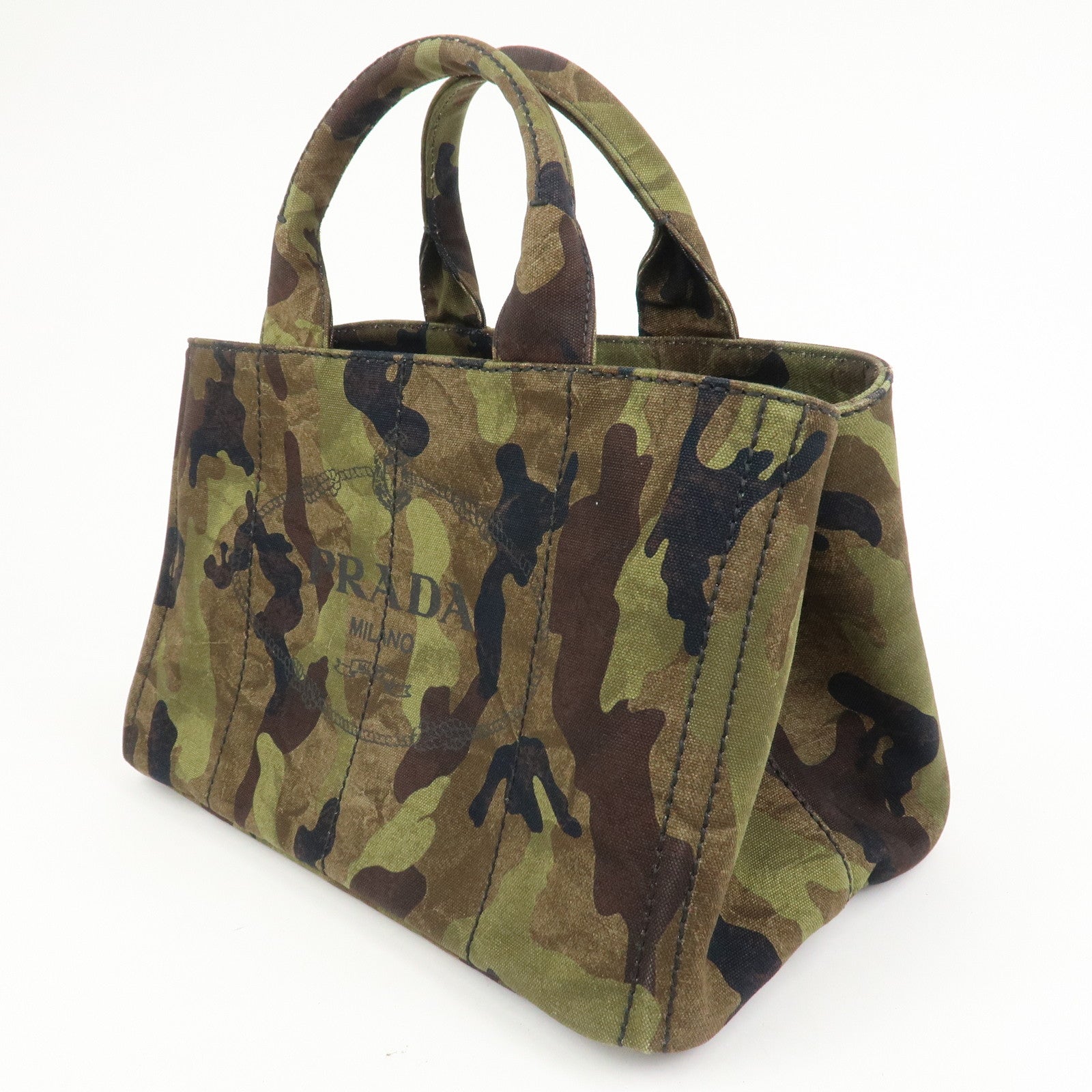 PRADA Canapa Canvas 2Way Hand Bag Shoulder Bag Khaki B2642B