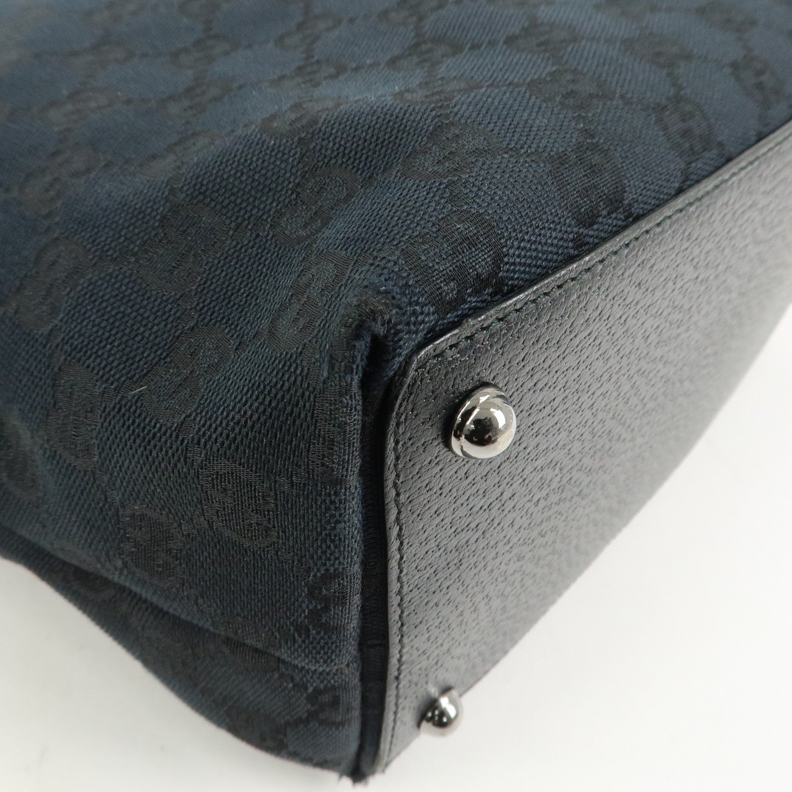 GUCCI GG Canvas Leather Tote Bag Shoulder Bag Hand Bag Black 120836