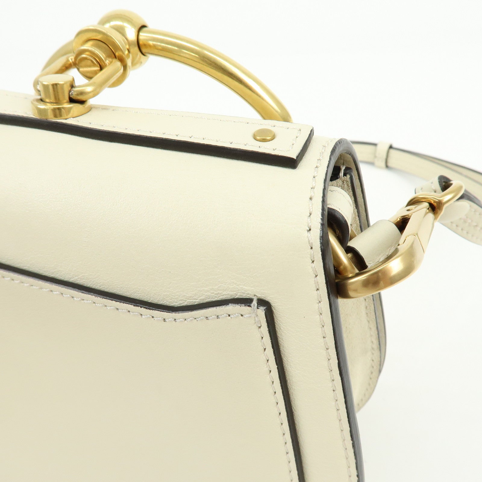 Chloe Nile Leather Suede 2Way Hand Bag Shoulder Bag White
