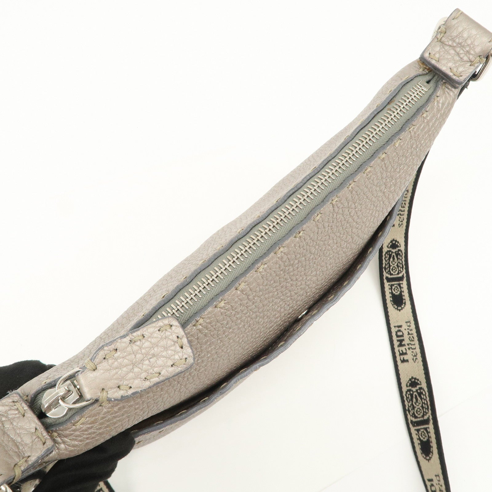 FENDI Selleria Leather Shoulder Crossbody Bag Metallic Gray 8BT092