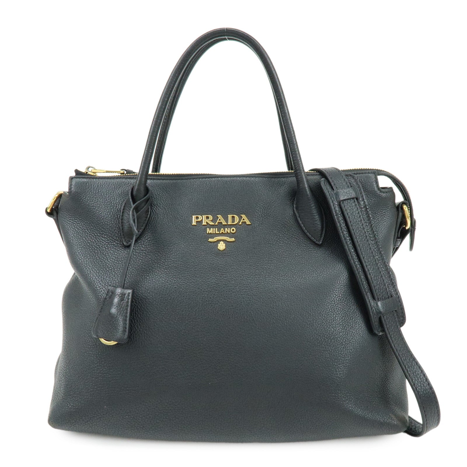 PRADA Leather 2Way Bag Hand Bag Shoulder Bag Black