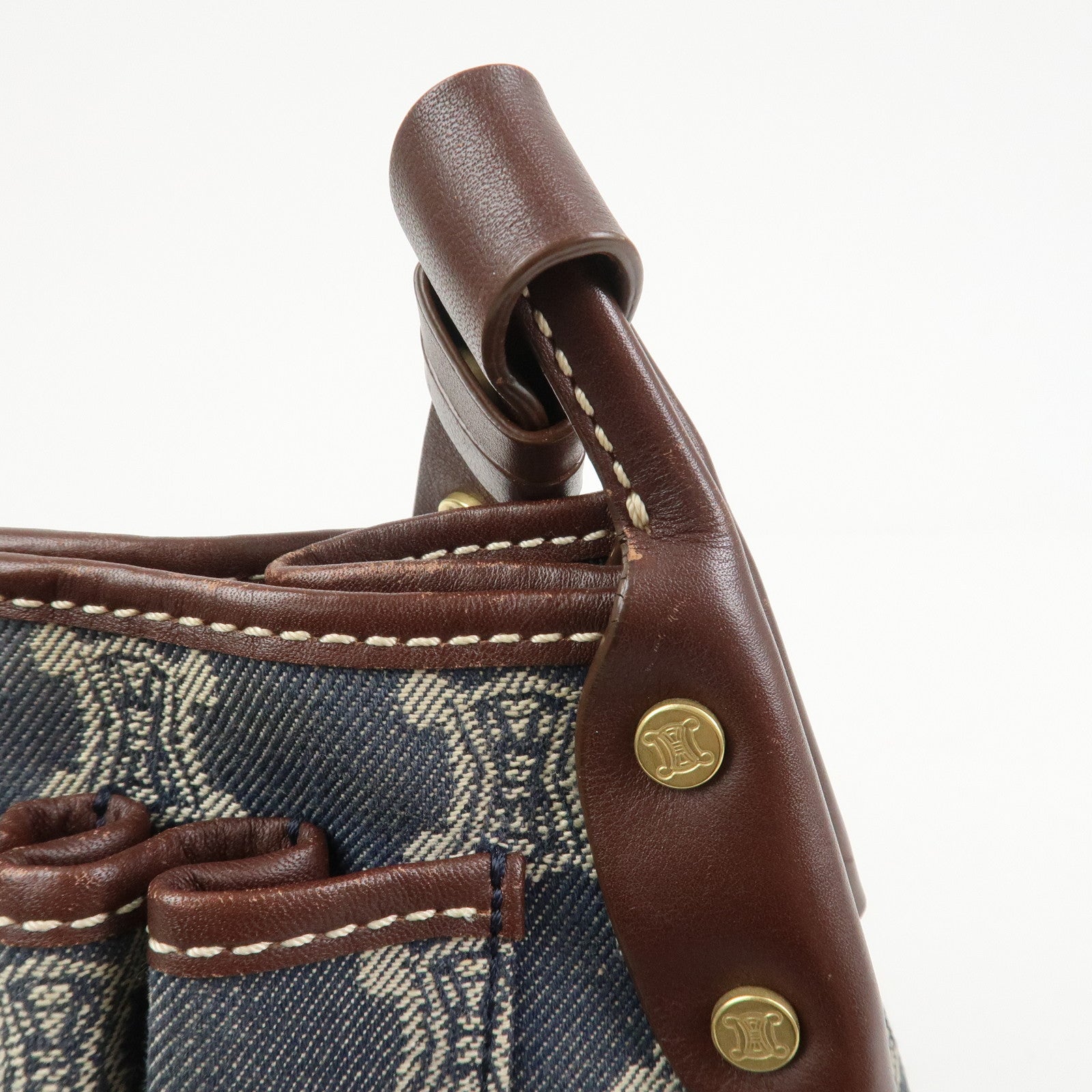 CELINE Macadam Logo Canvas Leather Shoulder Bag Crossbody Bag Denim
