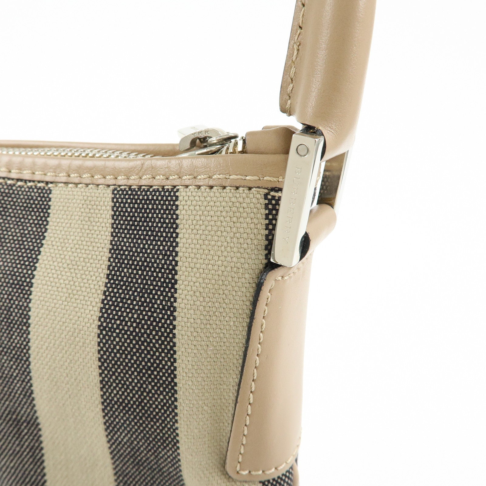 BURBERRY Nova Plaid Canvas Leather Shoulder Bag Beige