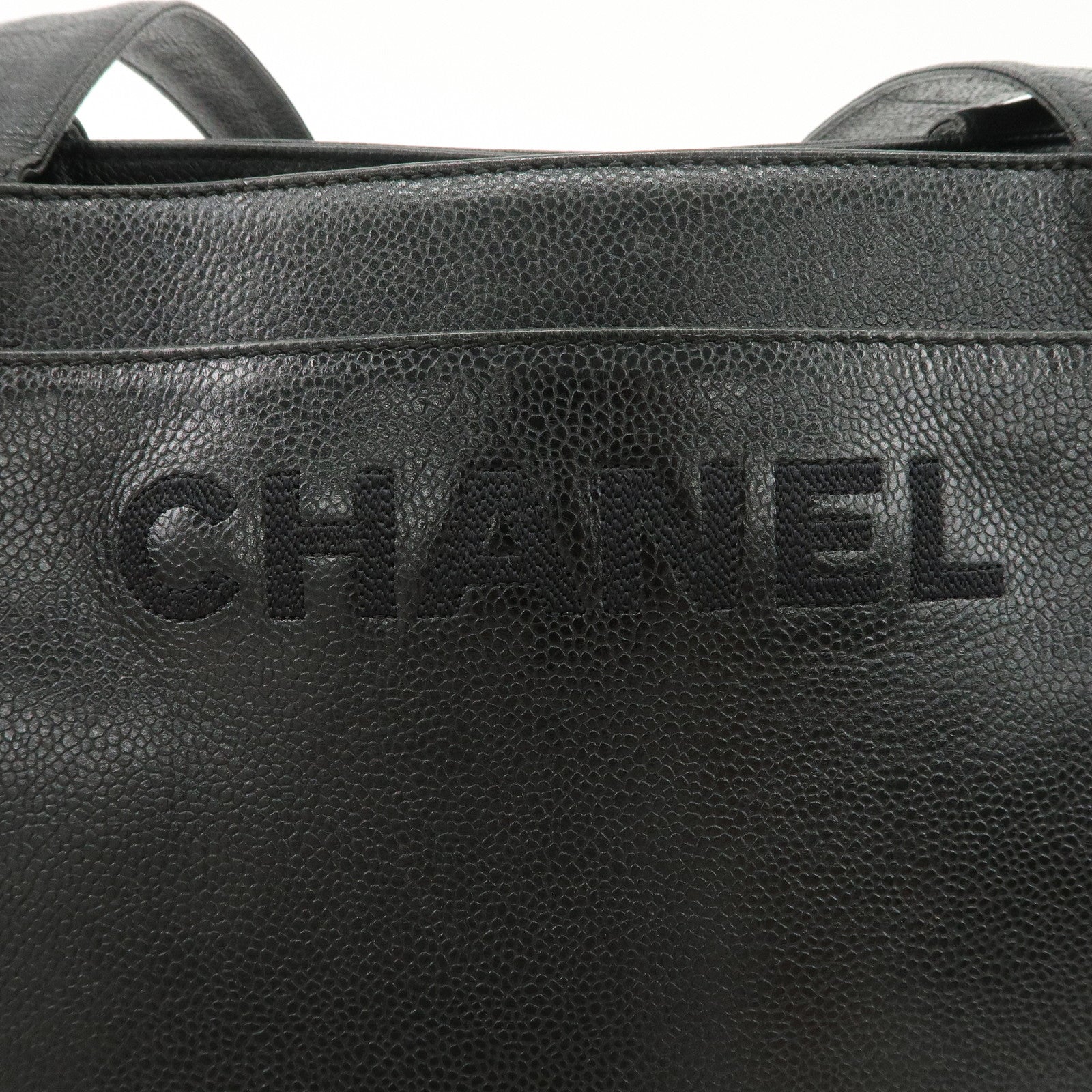 CHANEL Caviarskin Tote Bag Hand Bag Shoulder Bag Black Used