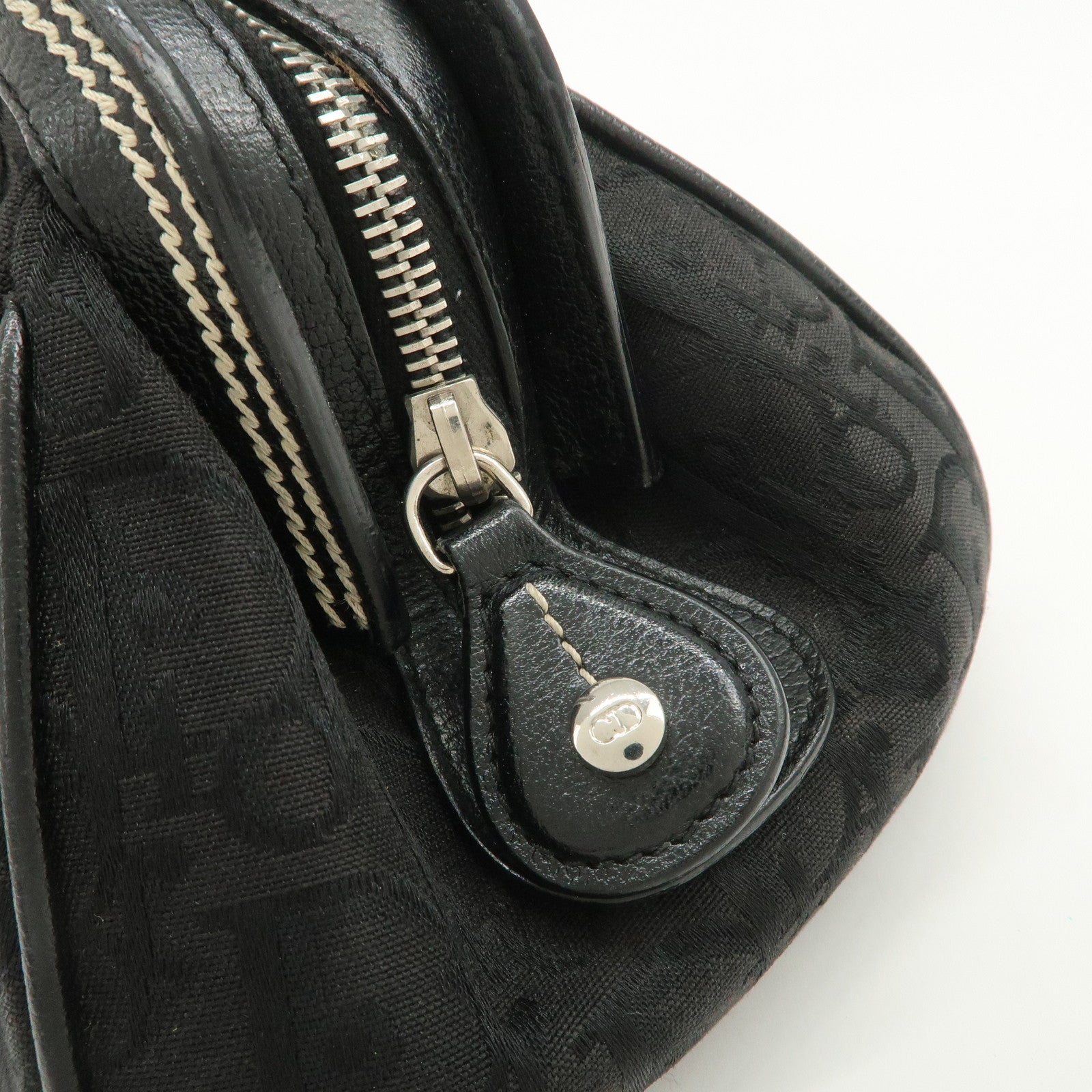 Christian Dior Trotter CD Logo Canvas Leather Hand Bag Black