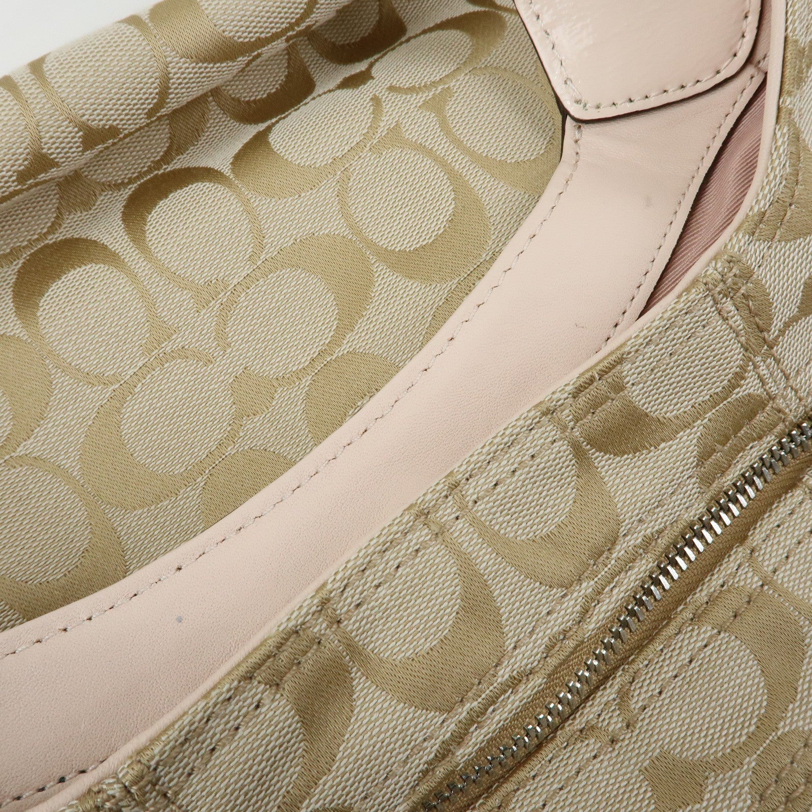 COACH Signature Canvas Patent Leather Hand Bag Beige