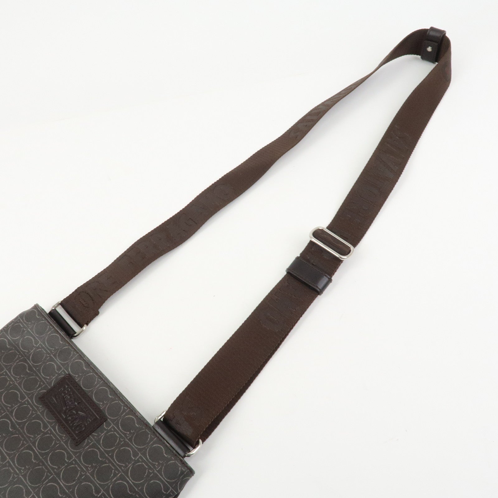Ferragamo Gancini PVC Leather Shoulder Bag Crossbody Bag Brown
