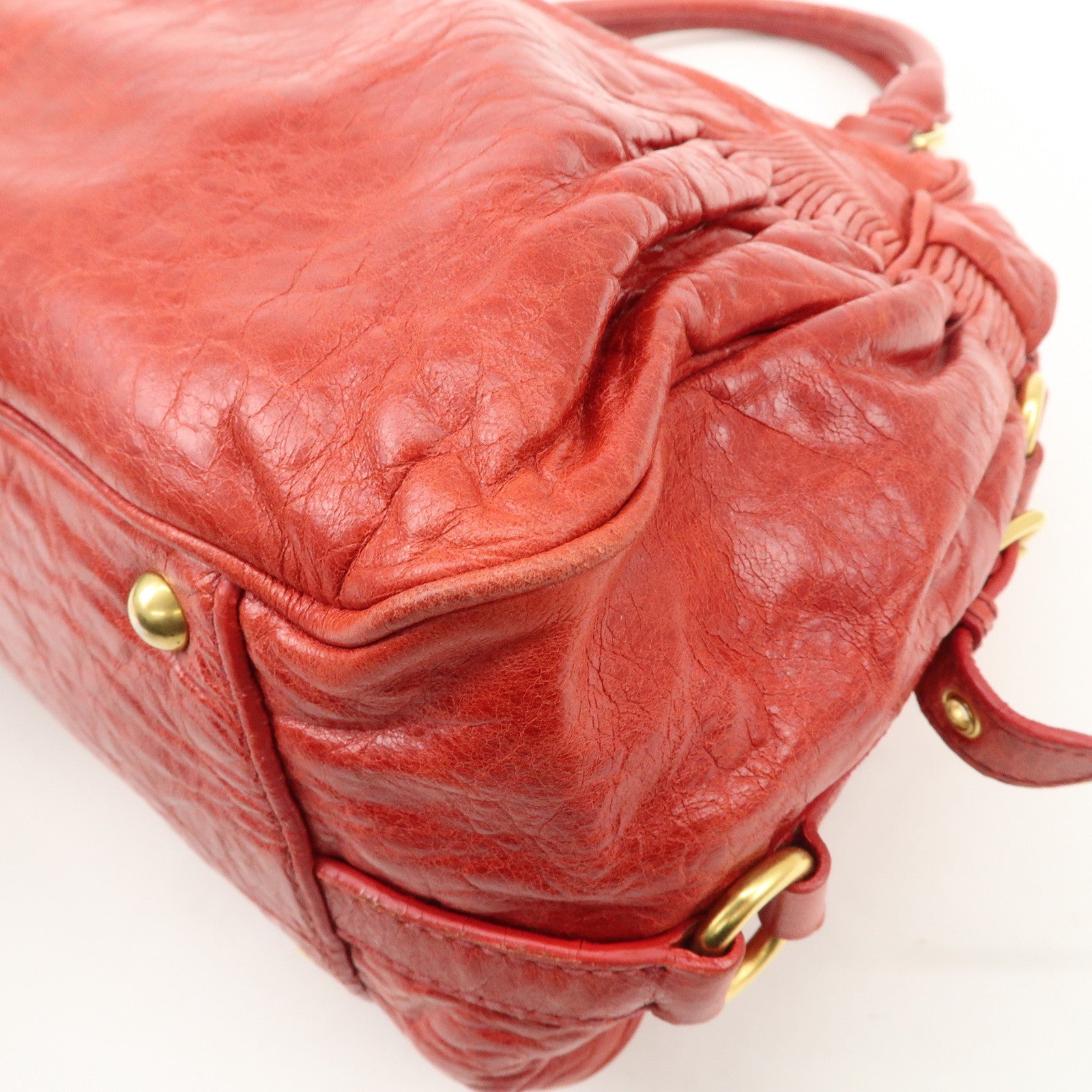 MIU MIU Leather 2WAY Bag Hand Bag Shoulder Bag Red Gold HDW Used