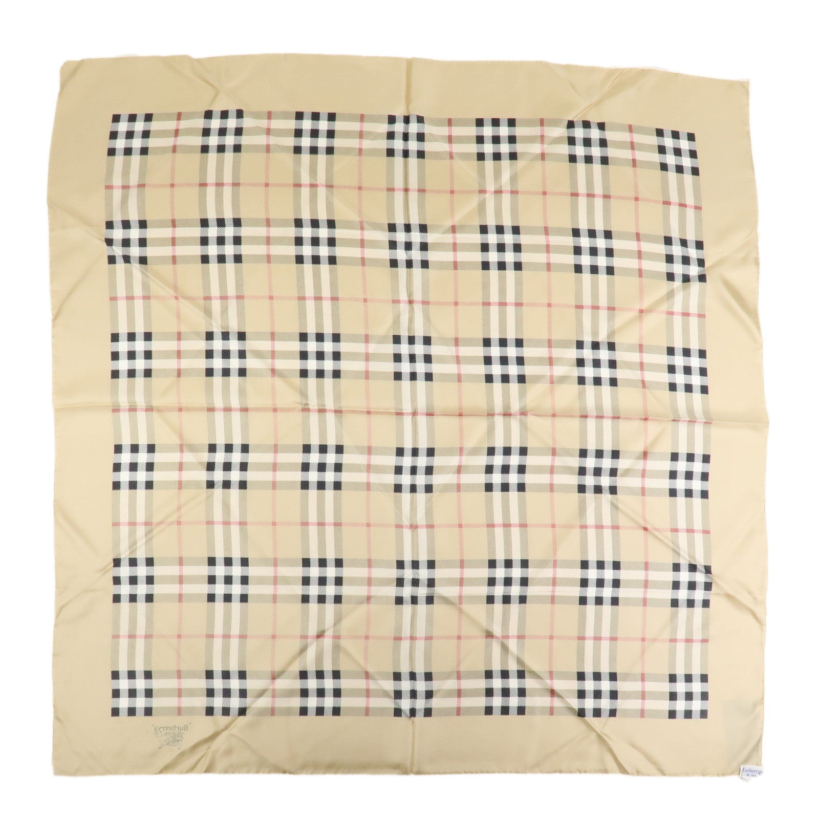 BURBERRY Nova Plaid Silk 100% Scarf 90×90 Beige