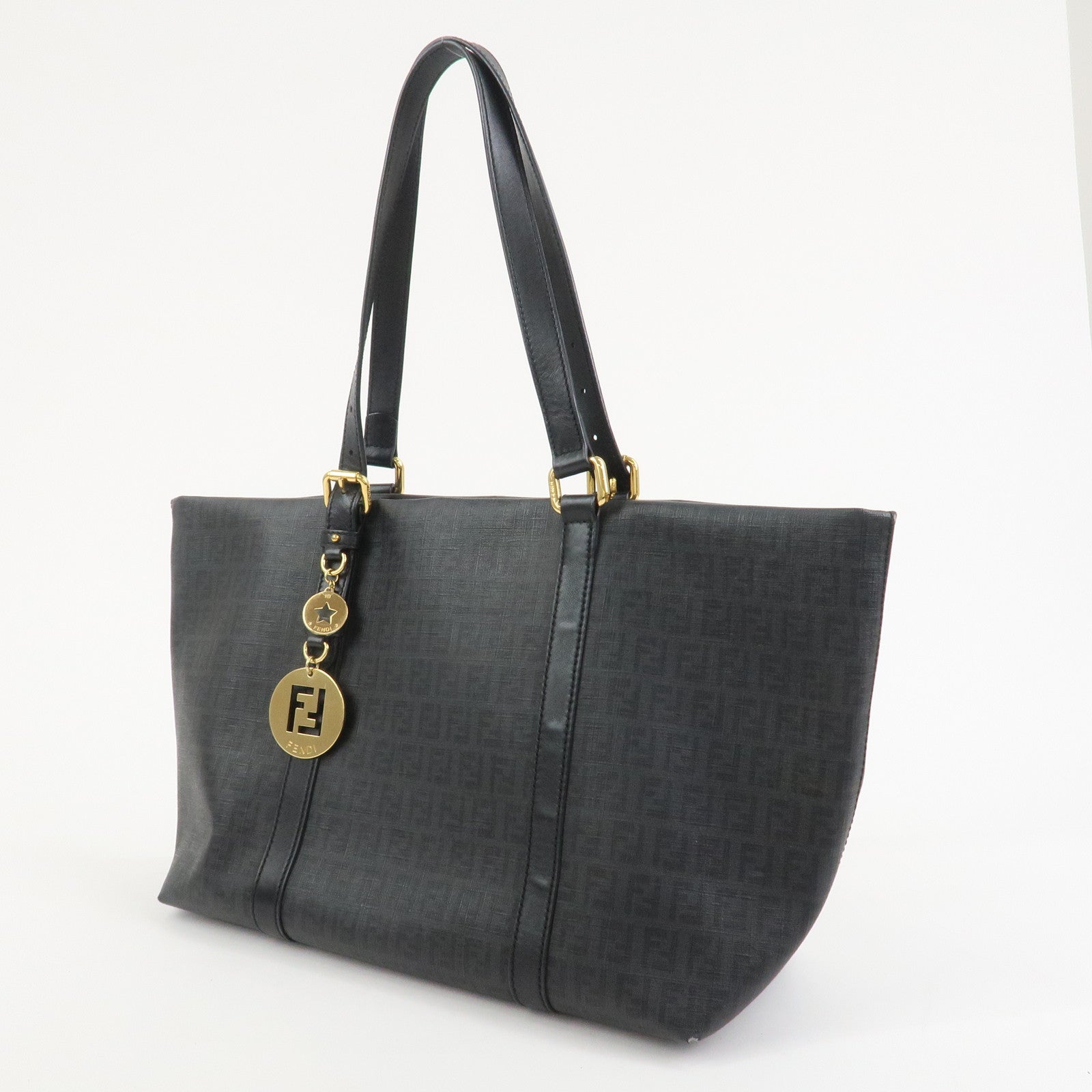 FENDI Zucchino PVC Leather Tote Bag Shoulder Bag Black 8BH215