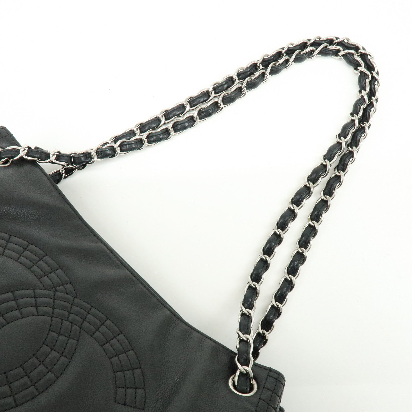 CHANEL Matelasse Leather Chain Tote Bag Shoulder Bag Black A67172
