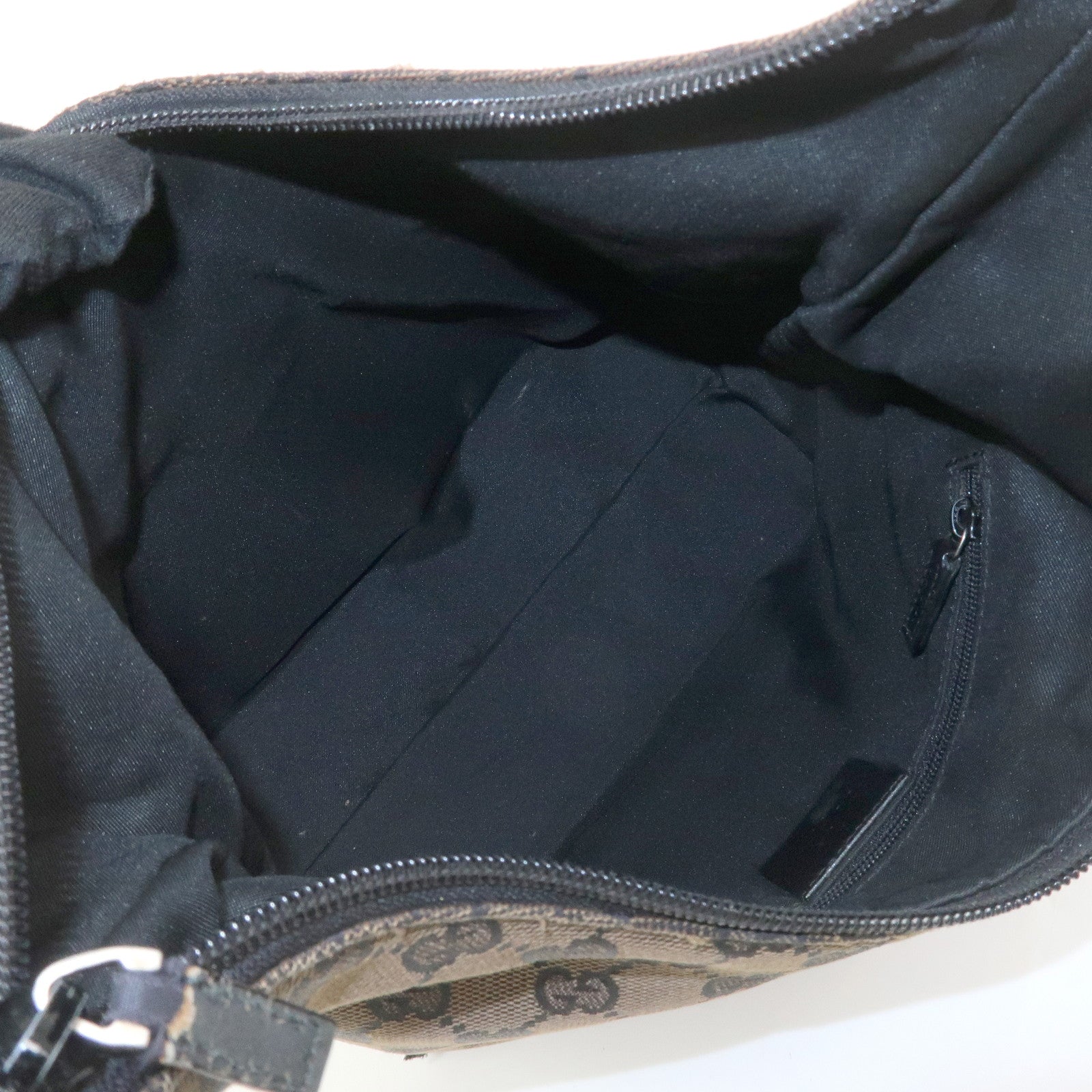 GUCCI GG Canvas Leather Shoulder Bag Hand Bag Brown Black 001・3386