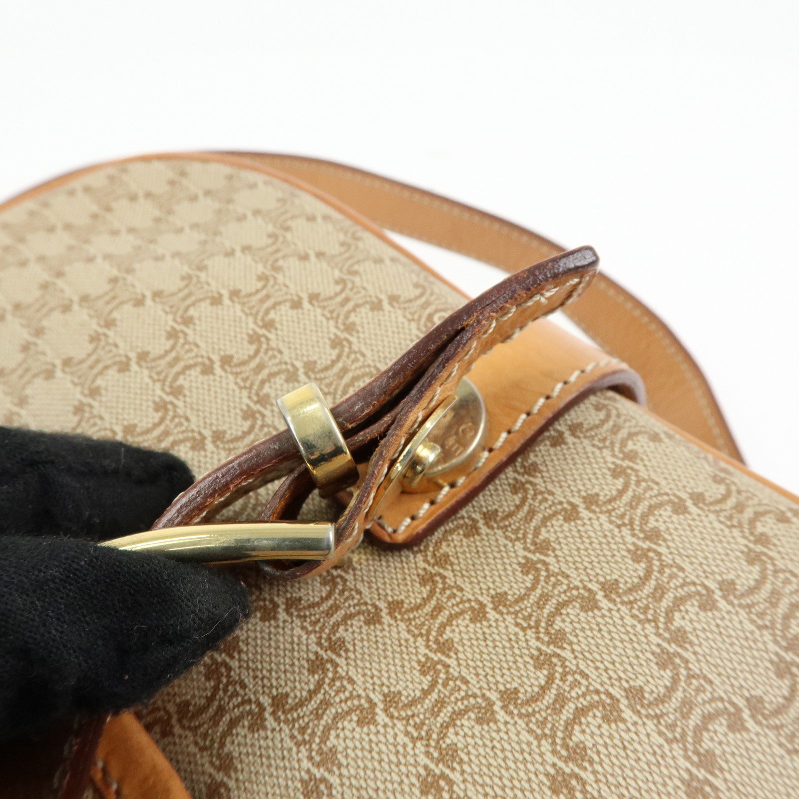 CELINE Macadam PVC Leather Shoulder Bag Beige Brown