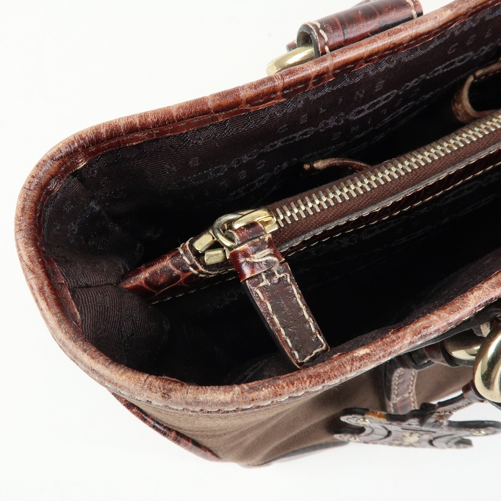 CELINE Macadam Boogie Bag Canvas Leather Hand Bag Brown