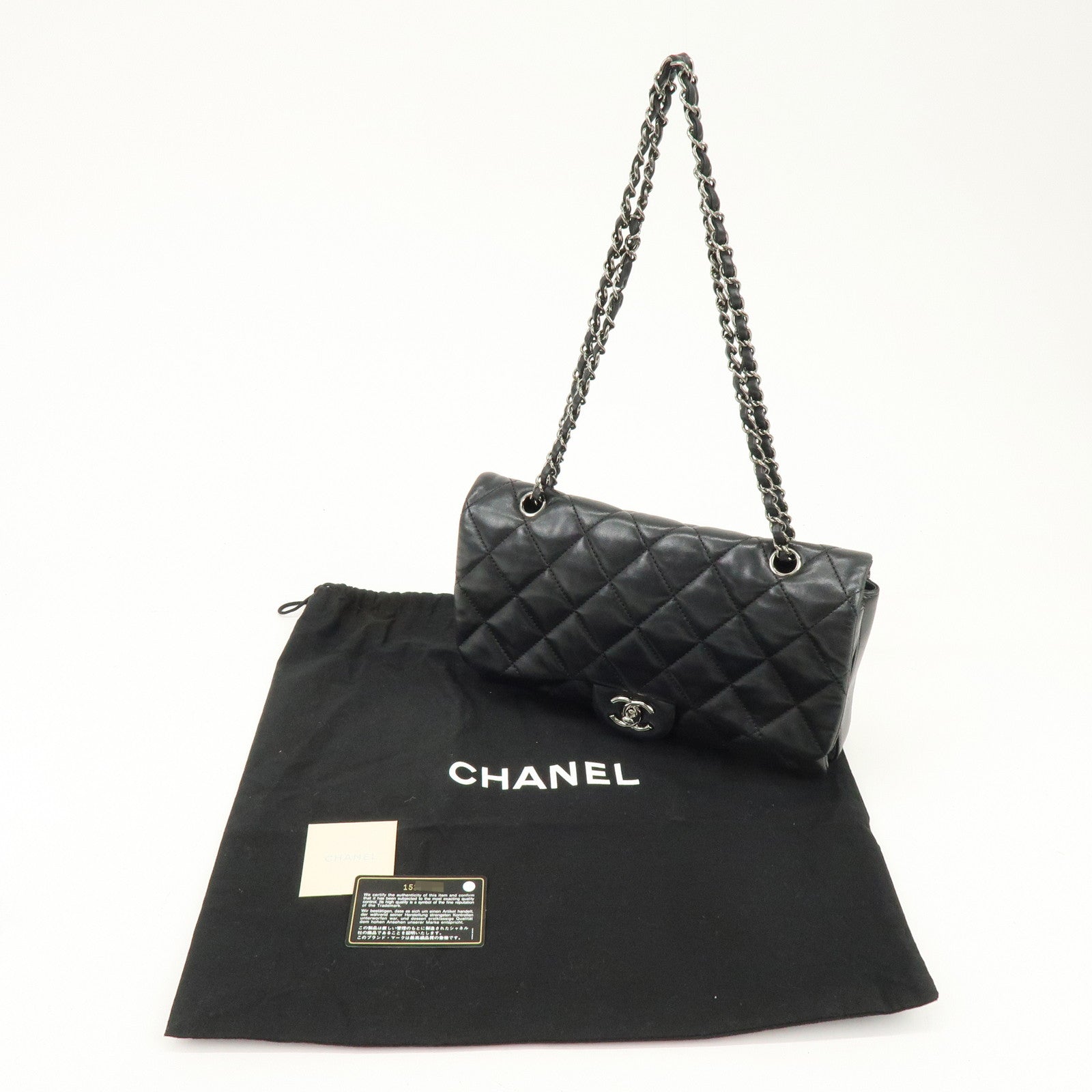 CHANEL Matelasse Lamb Skin Shoulder Bag Crossbody Bag Black