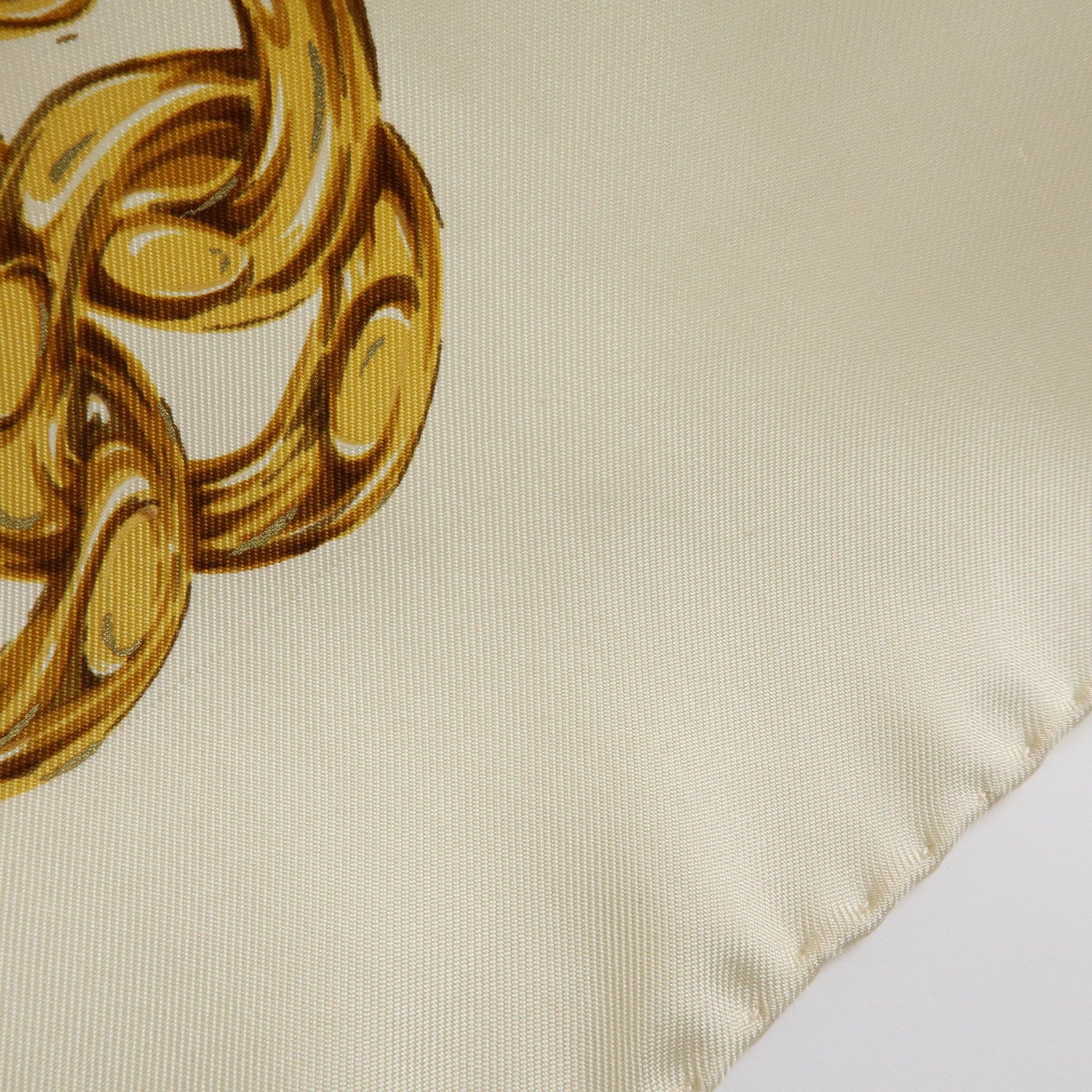 CHANEL Silk 100% Scarf Chain Medal Motif Beige Gold