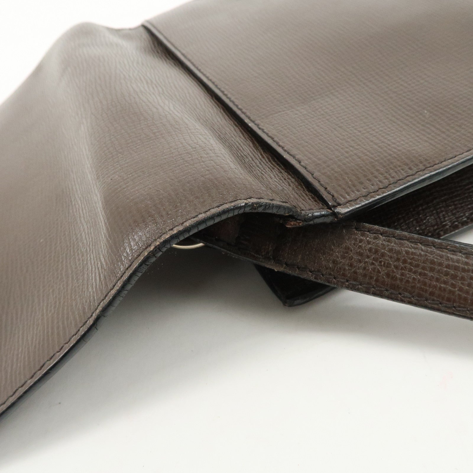 LOEWE Leather Clutch Bag Brown Silver HDW