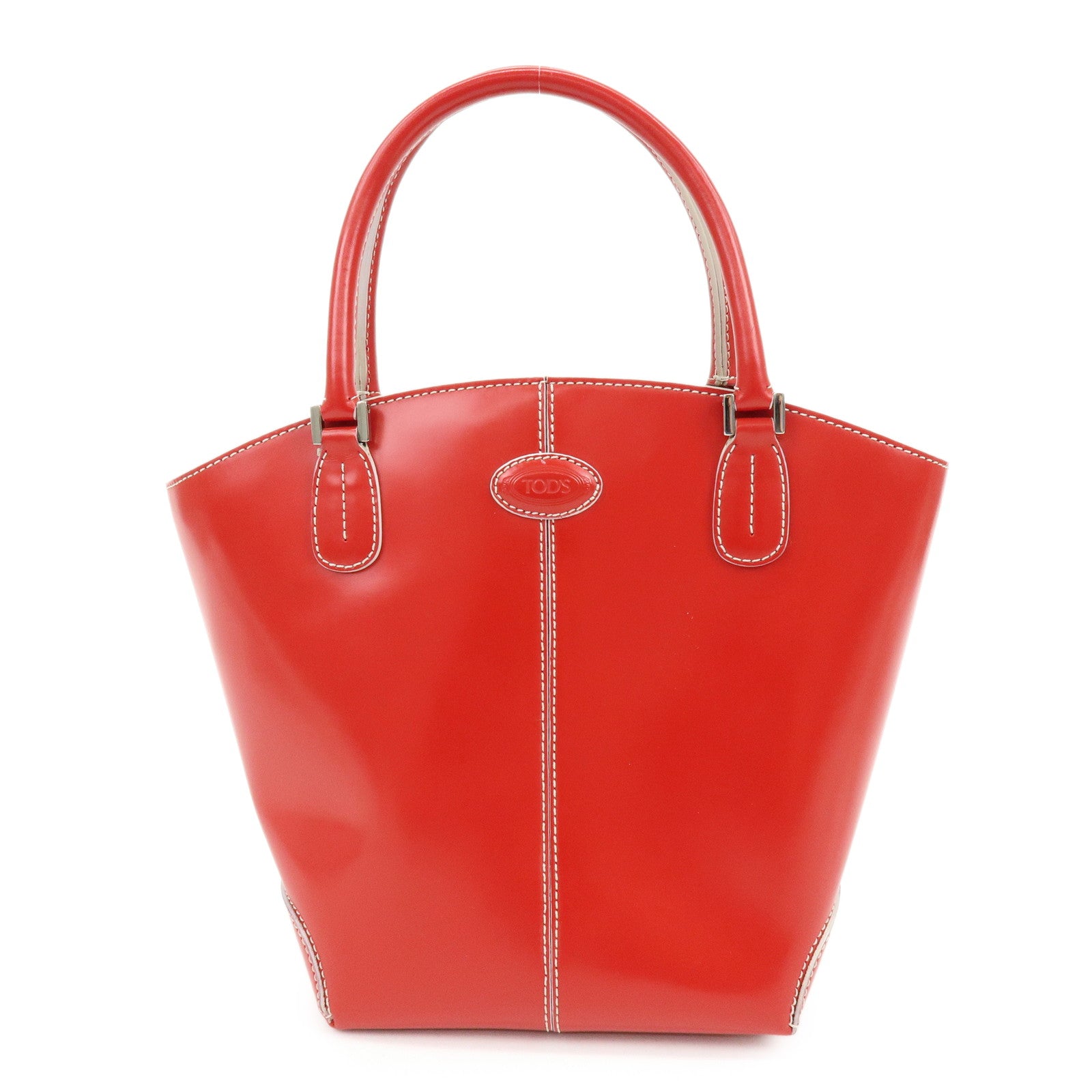 TOD'S Logo Leather Hand Bag Tote Bag Red