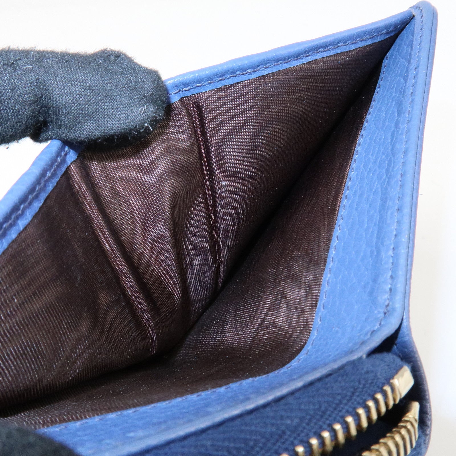 GUCCI GG Canvas Leather Bi-Fold Wallet Beige Blue 346056 Used