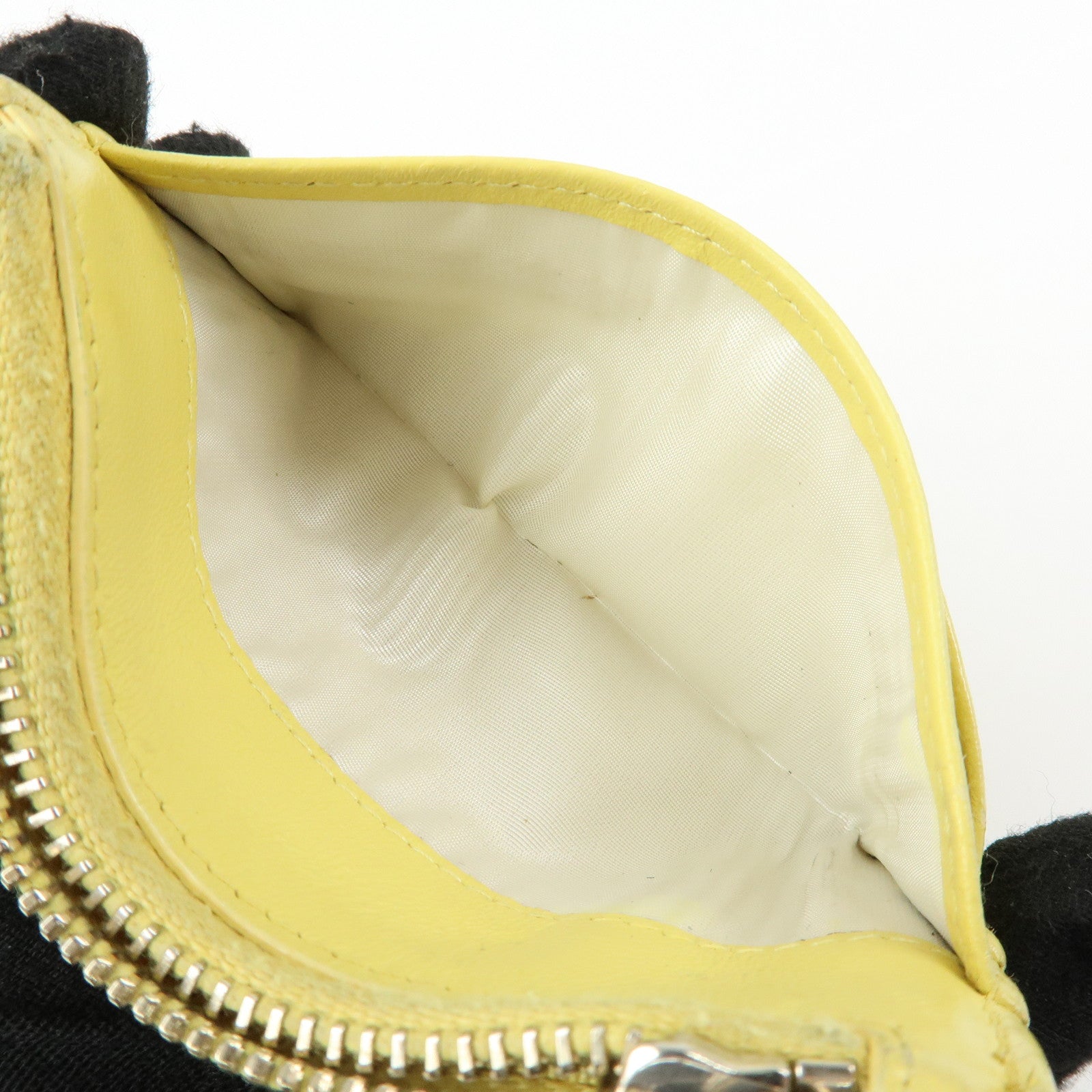 CHANEL Matelasse COCO Mark Lamb Skin Card Case Card Holder Yellow