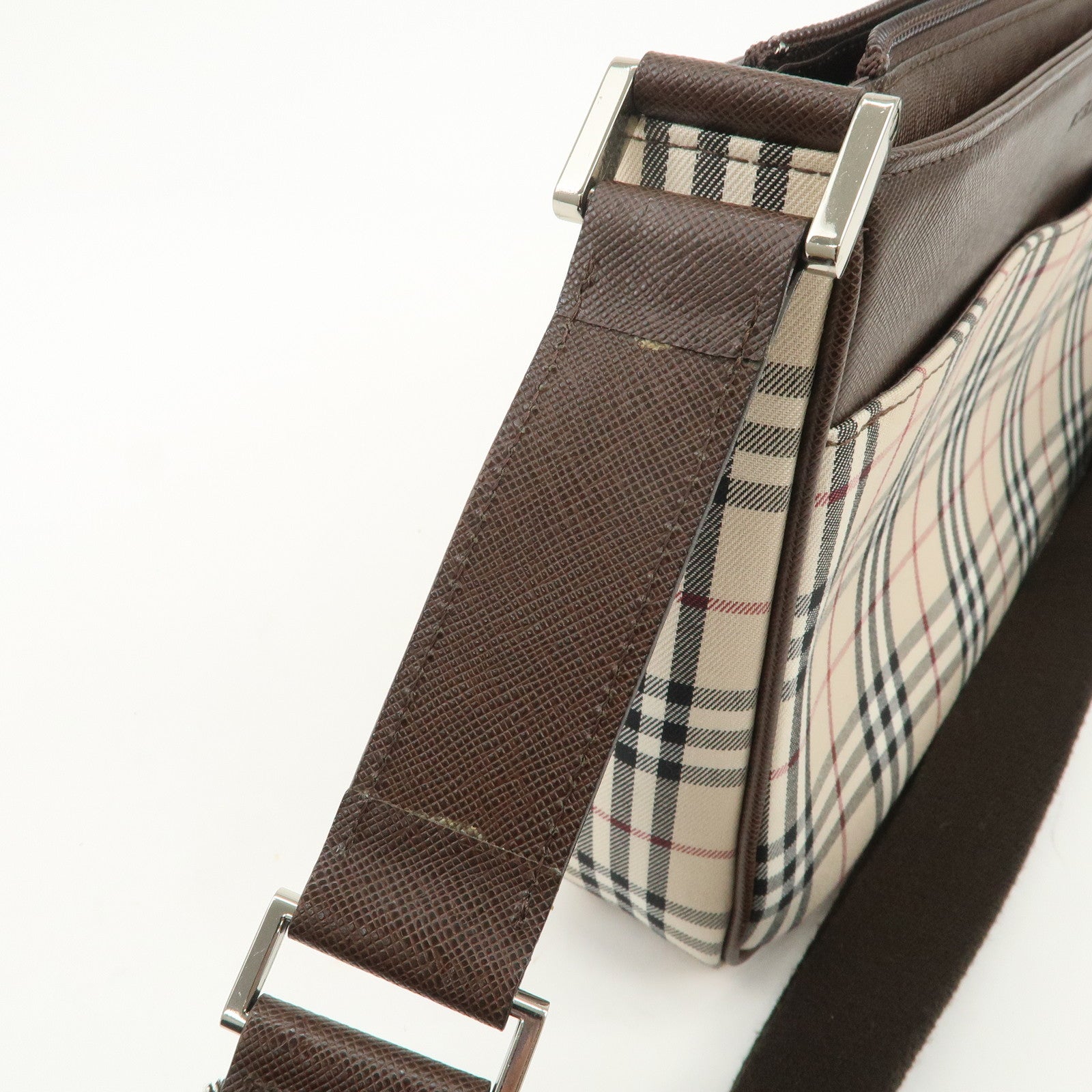 BURBERRY Nova Plaid Canvas Leather Shoulder Crossbody Bag Beige