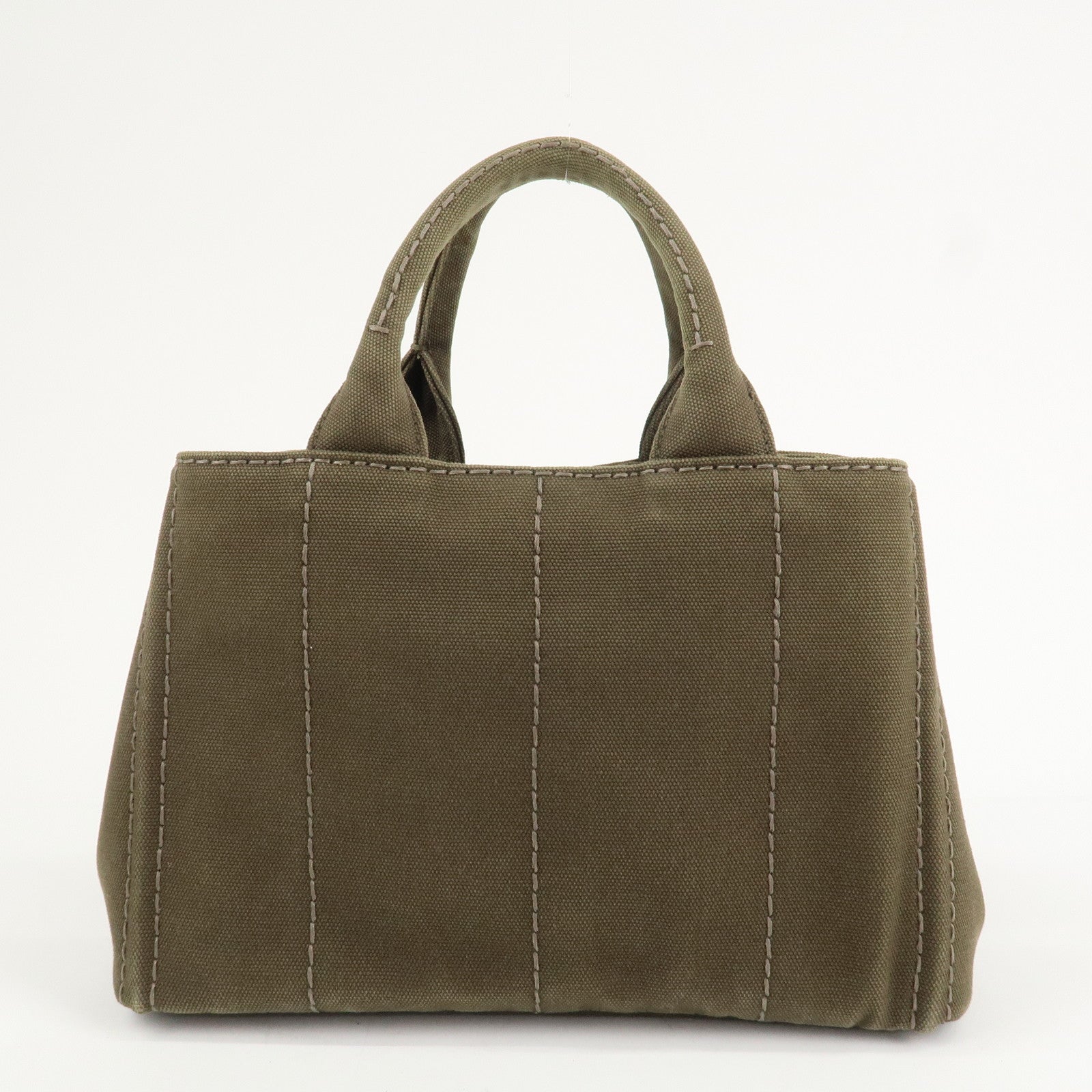 PRADA Logo Canapa Mini Canvas Tote Bag Hand Bag Khaki BN2439
