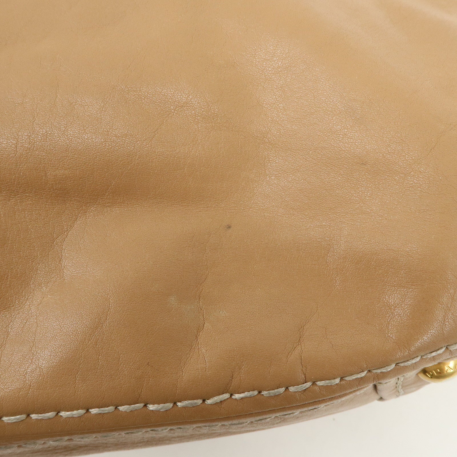 PRADA Leather Shoulder Bag Hand Bag Shoulder Bag Beige Gold BR4691 Used