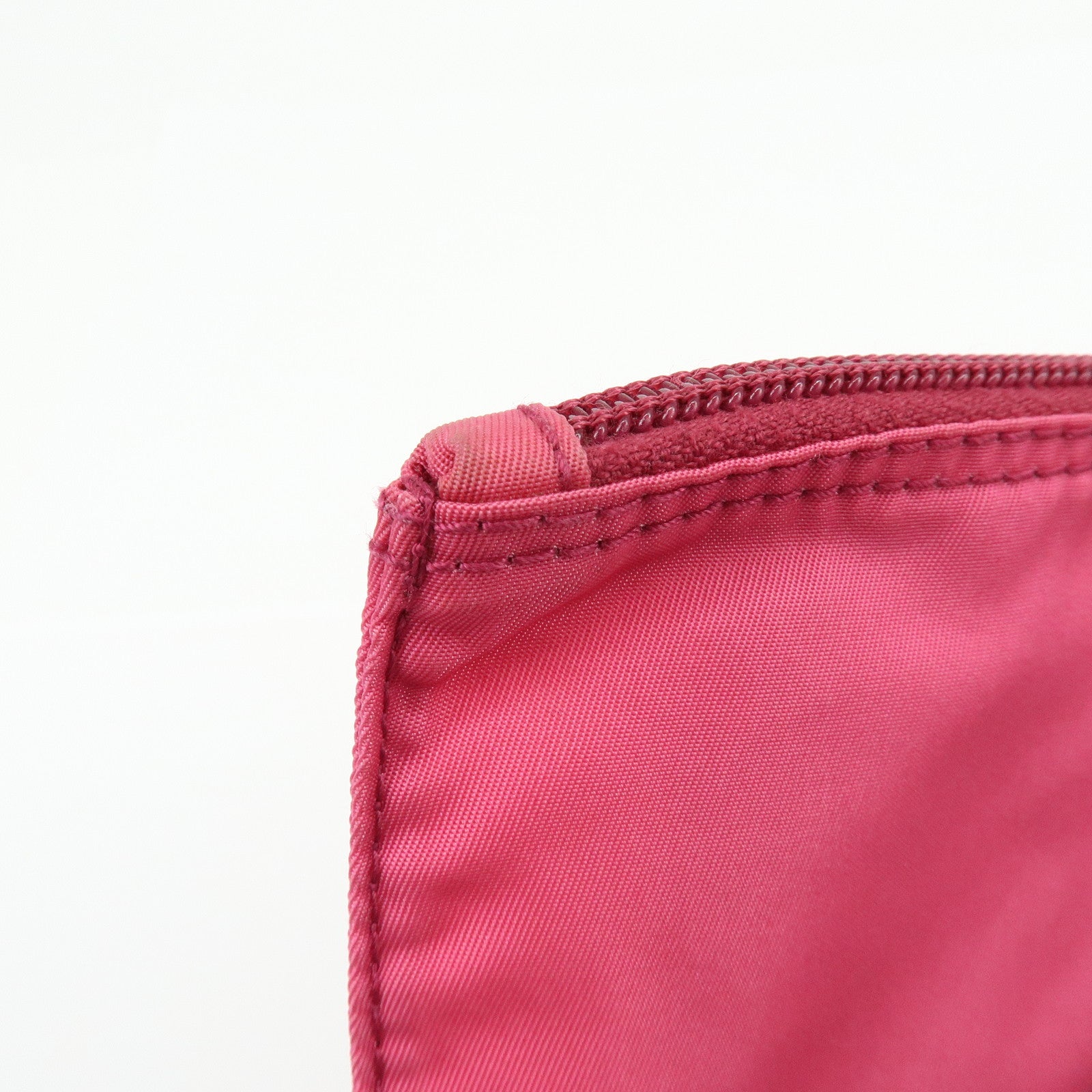 PRADA Triangle Logo Nylon Saffiano Leather Cosmetic Pouch Pink